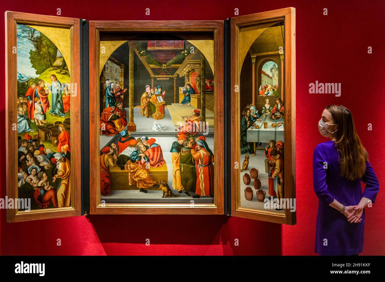 London, UK. 3rd Dec, 2021. A 16th century tryptich by the workshop of Lucas Cranach the Elder, est £300,000-500,000 - Preview of Classic Week Highlights at Christie's, London. Credit: Guy Bell/Alamy Live News Stock Photo