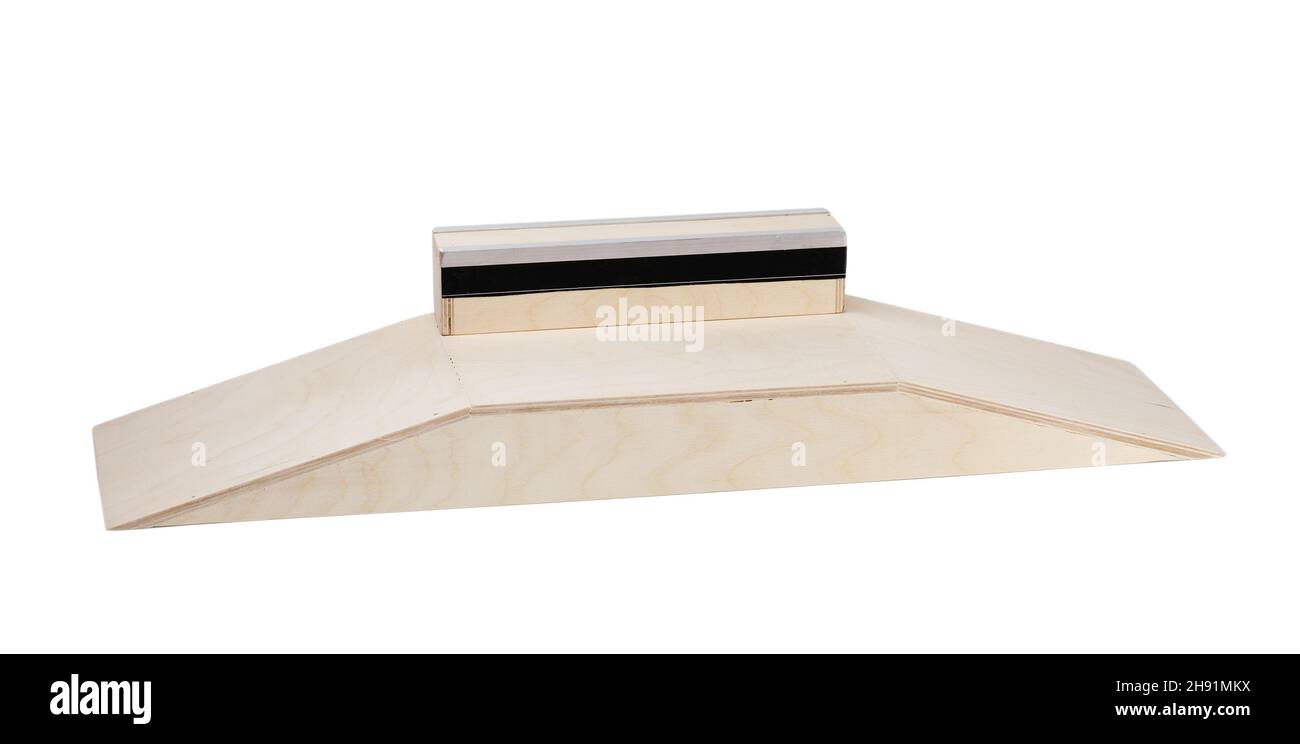 A wood scene with a metal corner for skating on a fingerboard, isolated on a white background Stock Photo