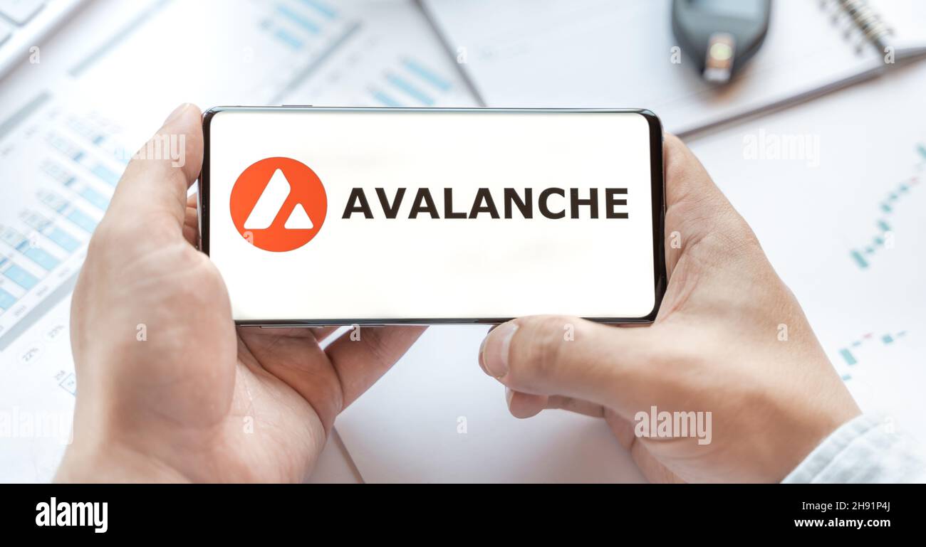 Logo of Avalanche coin in tablet. Cryptocurrency AVAX token. Trading blockchain  platform to buy,sell on decentralized exchange DEX,DEFI. Digital money  Stock Photo - Alamy