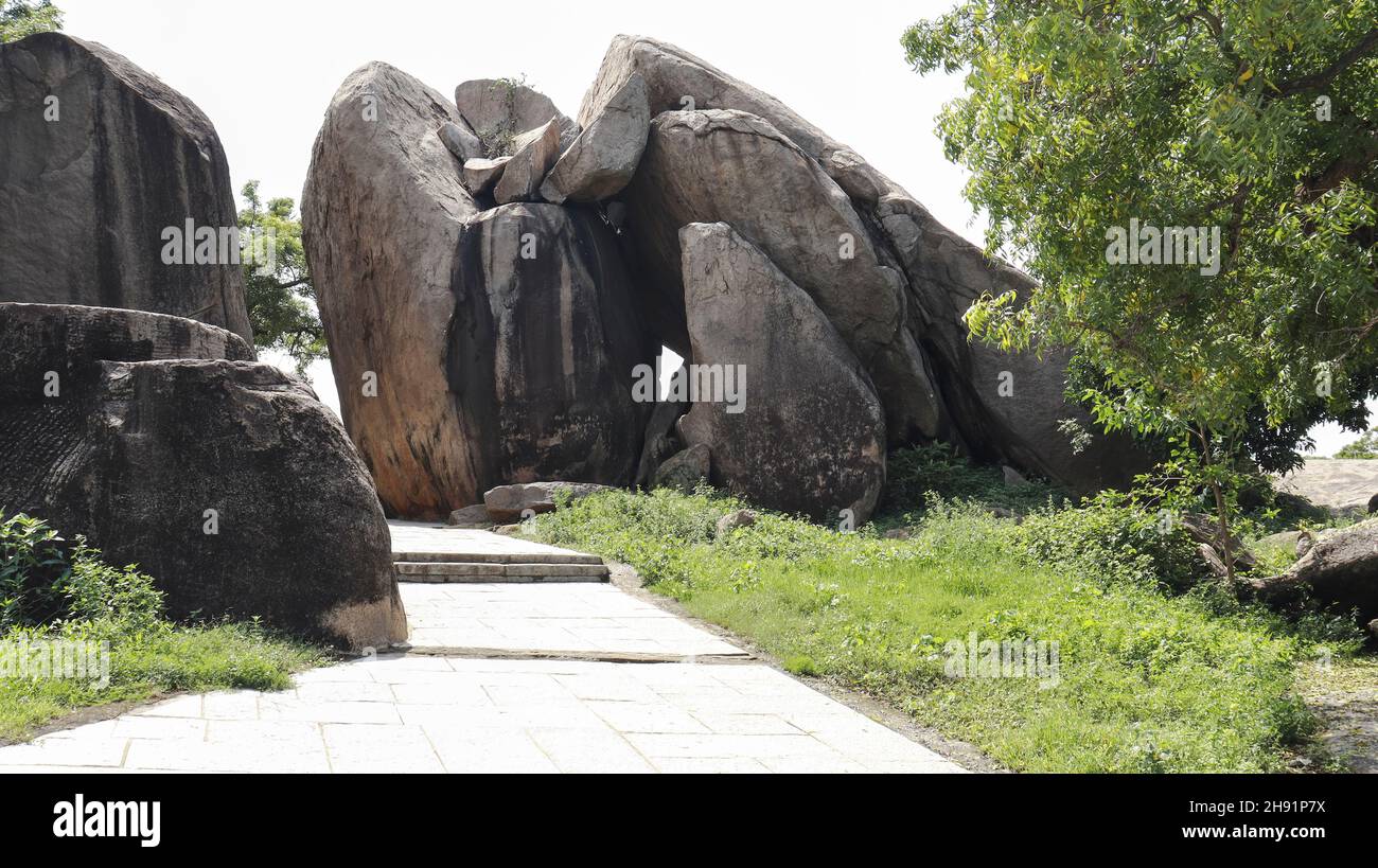 The large rock on the ground is located in the natural background Stock ...