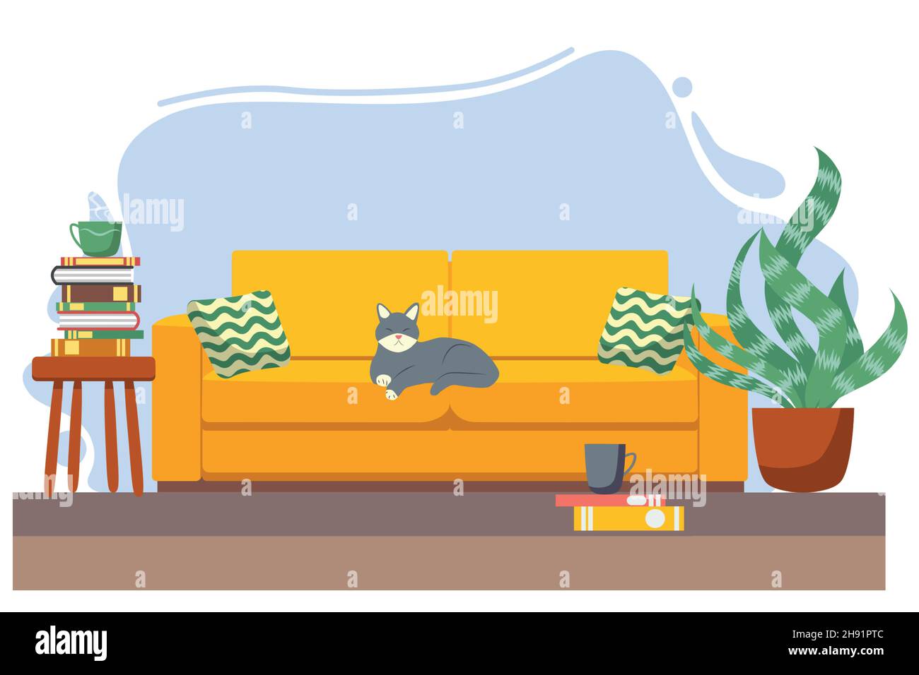 Living room with furniture. Cozy interior with sofa. Flat style Stock ...