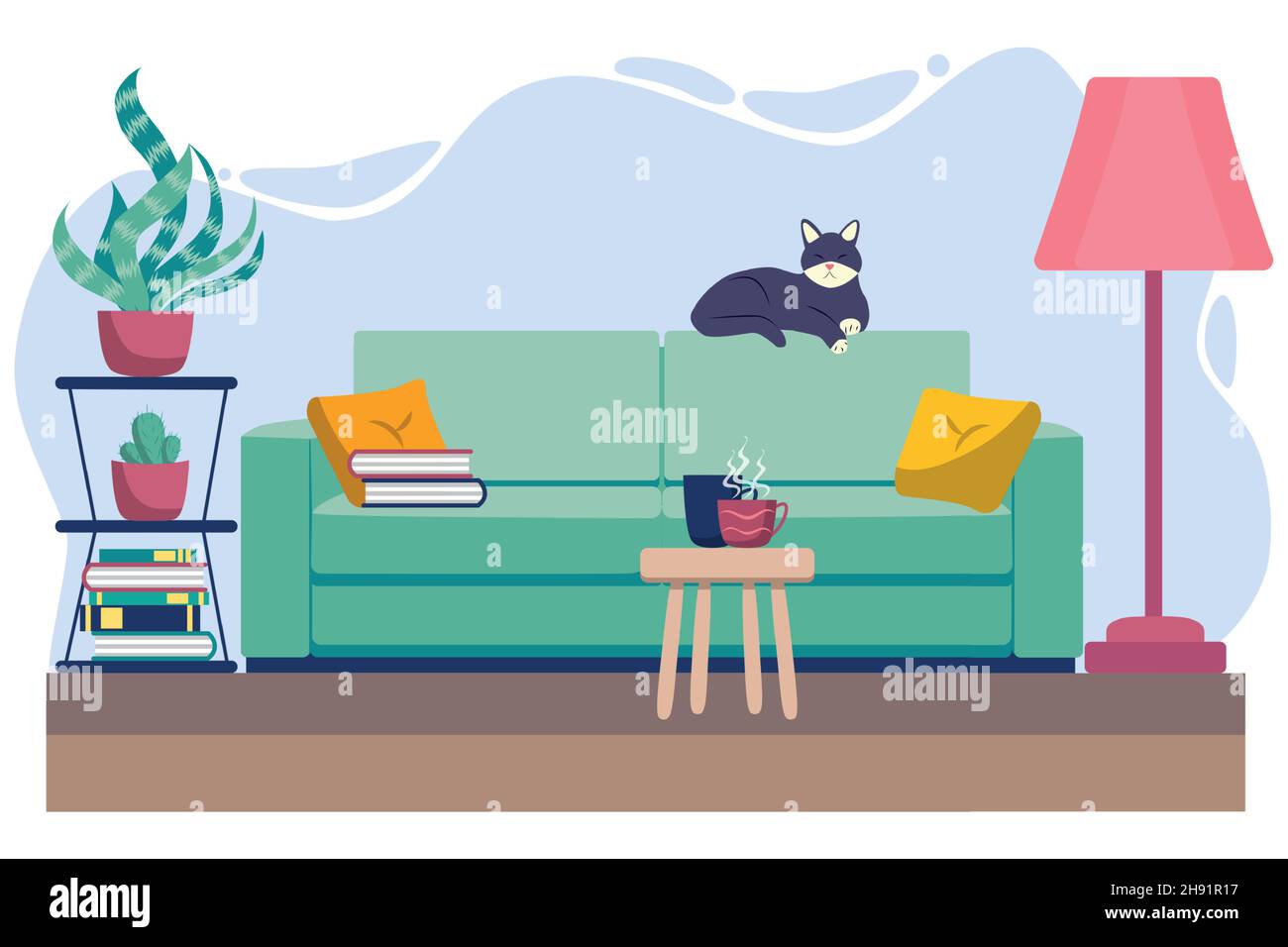 Living room with furniture. Cozy interior with sofa. Flat style Stock ...