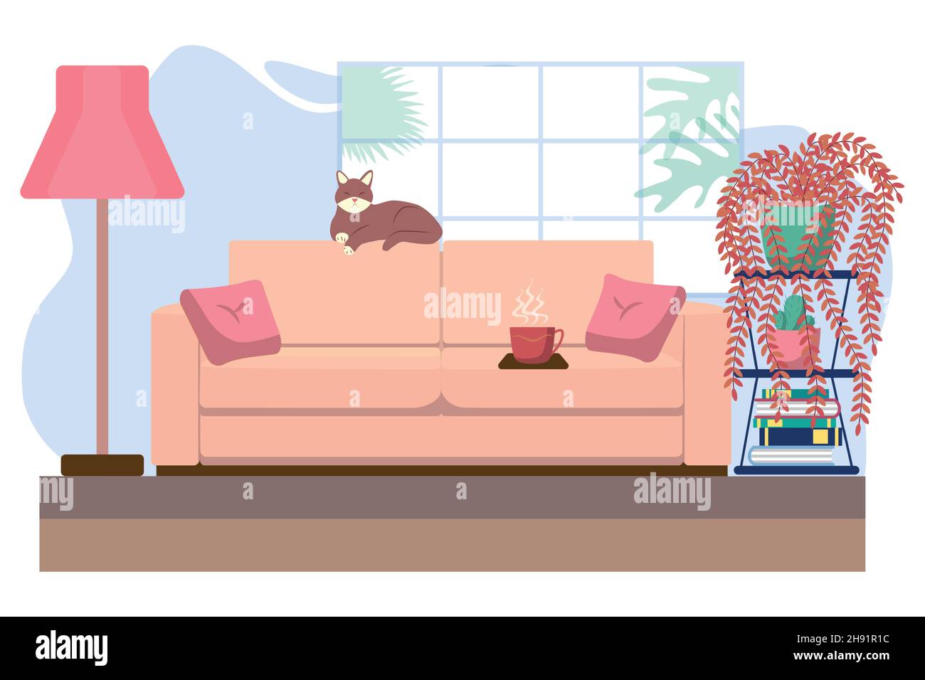 Living room with furniture. Cozy interior with sofa. Flat style Stock ...