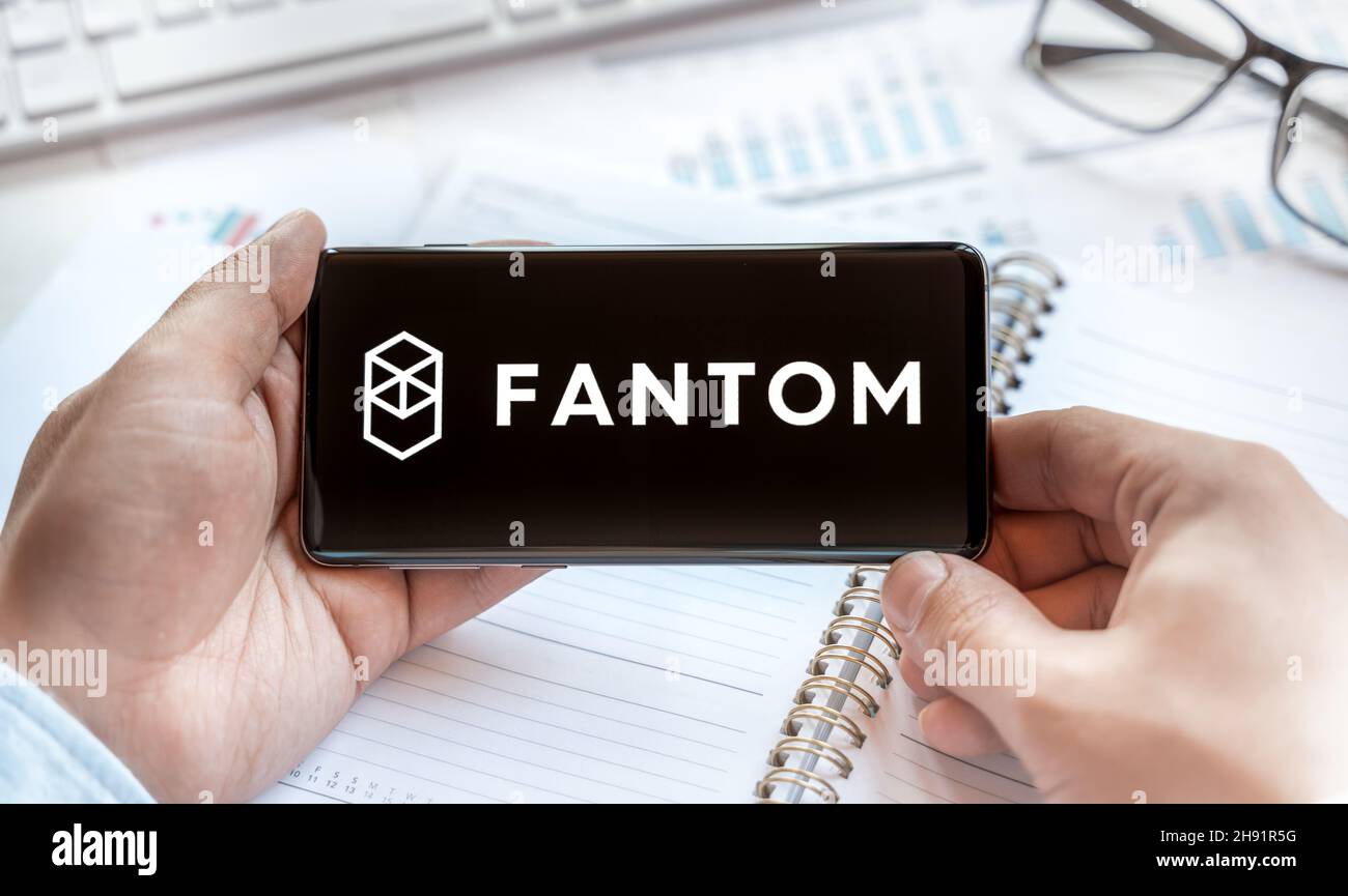 Logo of Fantom coin in tablet. Cryptocurrency FTM token. Trading blockchain  platform to buy,sell on decentralized exchange DEX,DEFI. Digital money.Bus  Stock Photo - Alamy