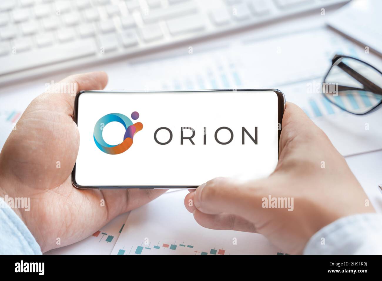 Logo of Orion Protocol in tablet. Cryptocurrency coin ORN token. Trading  blockchain platform to buy,sell on decentralized exchange DEX,DEFI. Digital  m Stock Photo - Alamy
