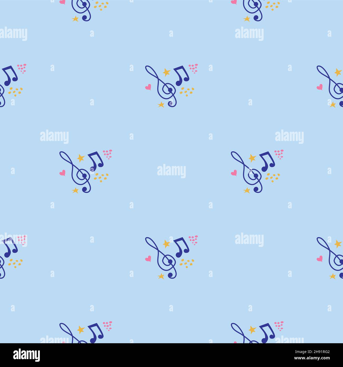 Cartoon hand drawn musical seamless pattern. Abstract music notes seamless pattern background Stock Vector