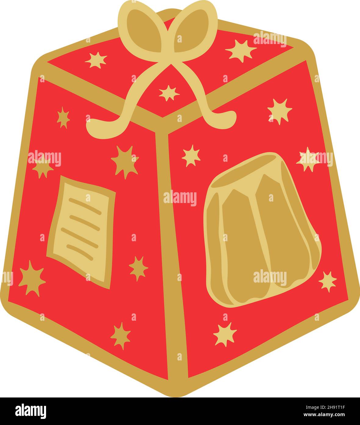 Pandoro italian christmas cake gift box. Vector icon doodle hand drawn design. Stock Vector
