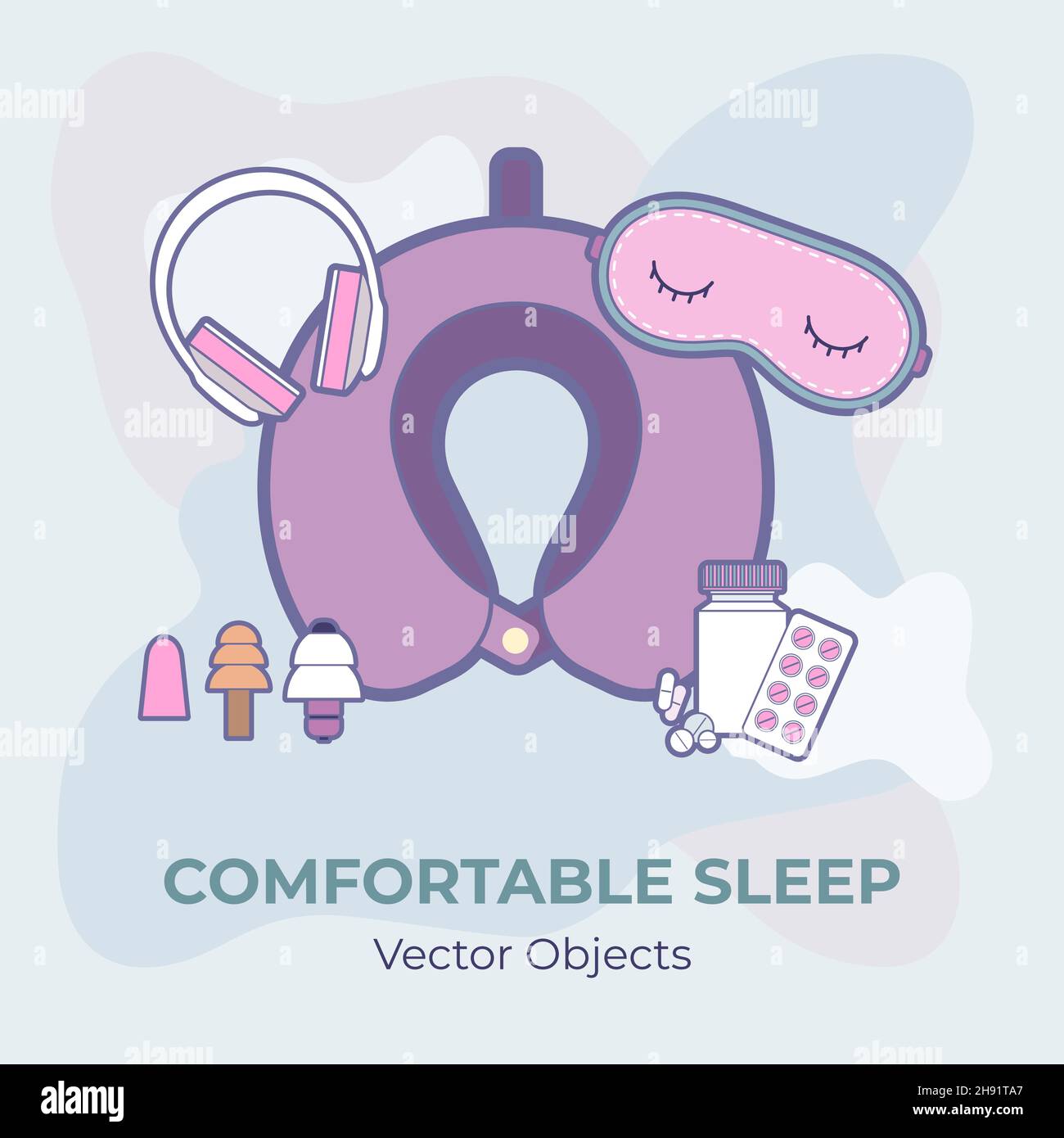 Comfortable sleep vector set isolated. Illustration items vector set ...
