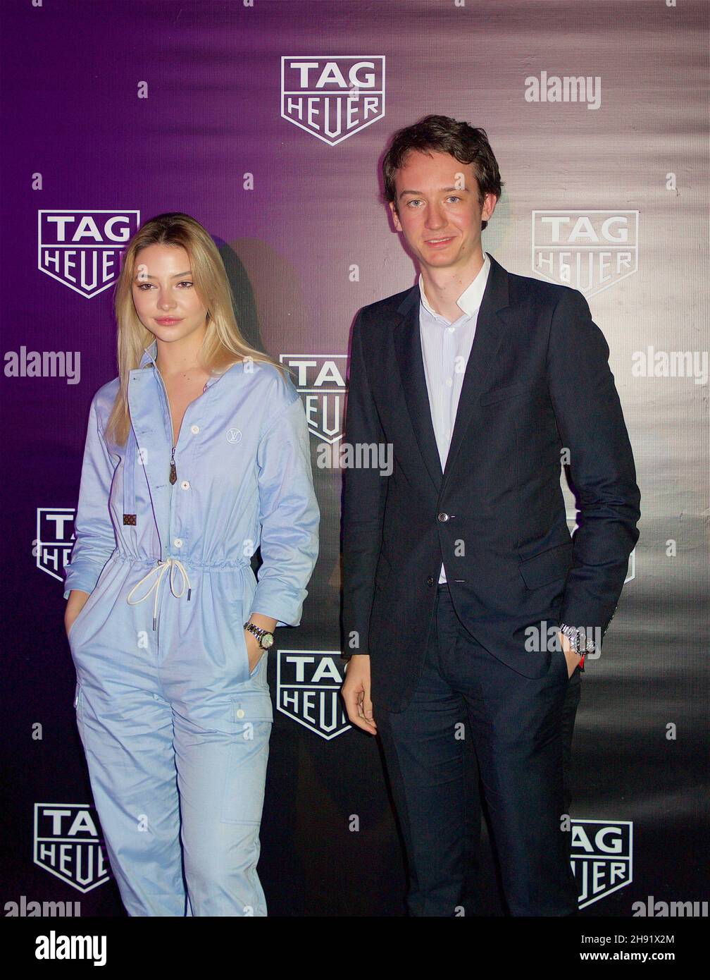 Madelyn Cline and Frédéric Arnault chief executive of TAG Heuer are seen at  TAG Heuer dinner event held in Miami Beach, FL on Nov. 30, 2021. (Photo by  Rolando Rodriguez/Sipa USA Stock