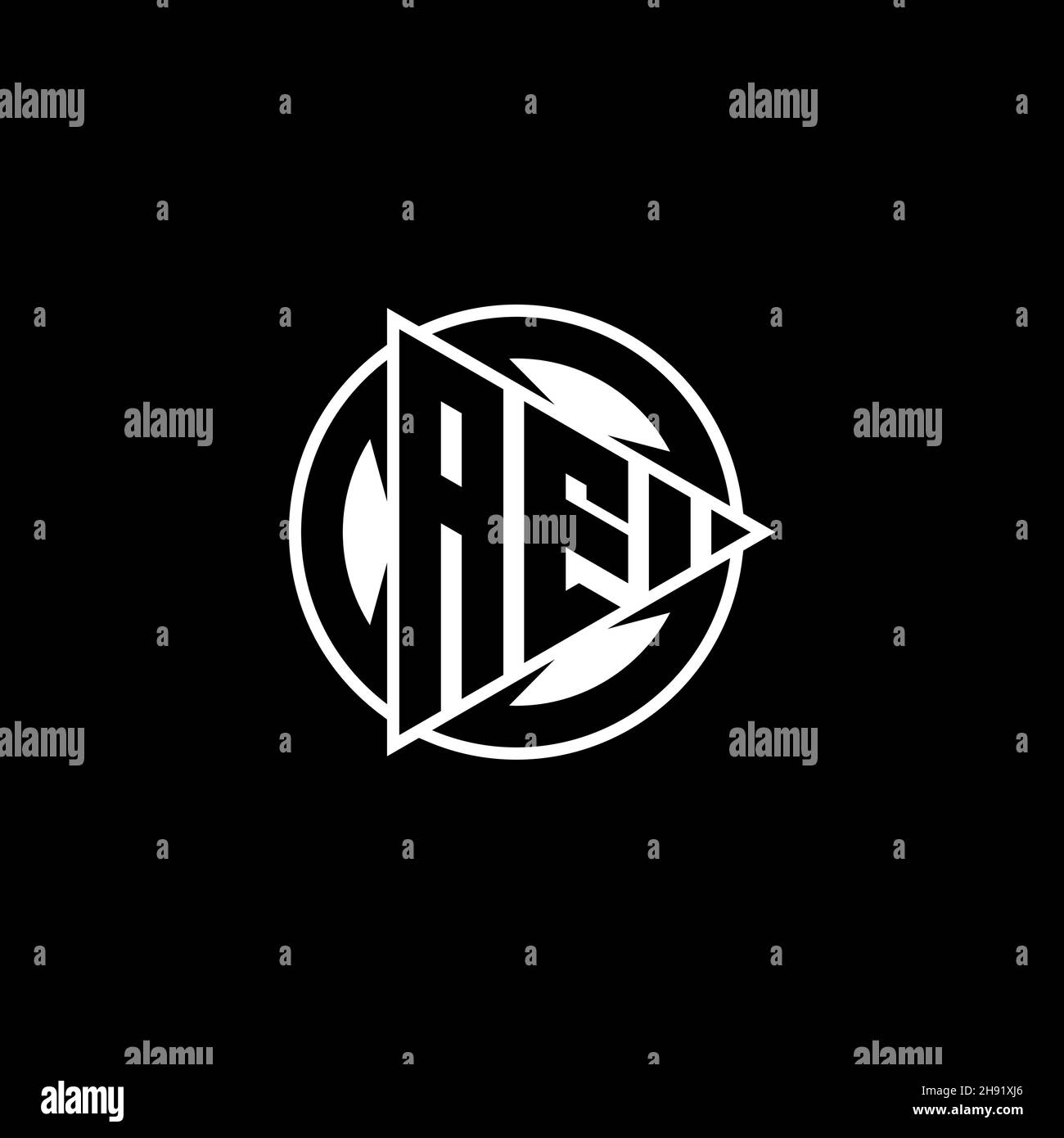 AE Monogram logo letter with triangle play shape and circle rounded style on isolated background. Triangle circle monogram logo, triangle play button Stock Vector
