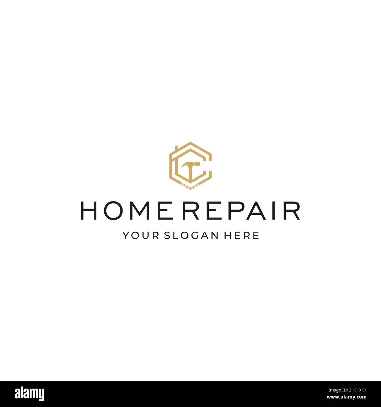 minimalist HOME REPAIR hexagon hammer Logo design Stock Vector