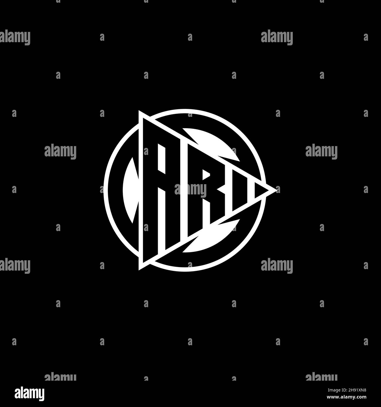 AR Monogram logo letter with triangle play shape and circle rounded style on isolated background. Triangle circle monogram logo, triangle play button Stock Vector