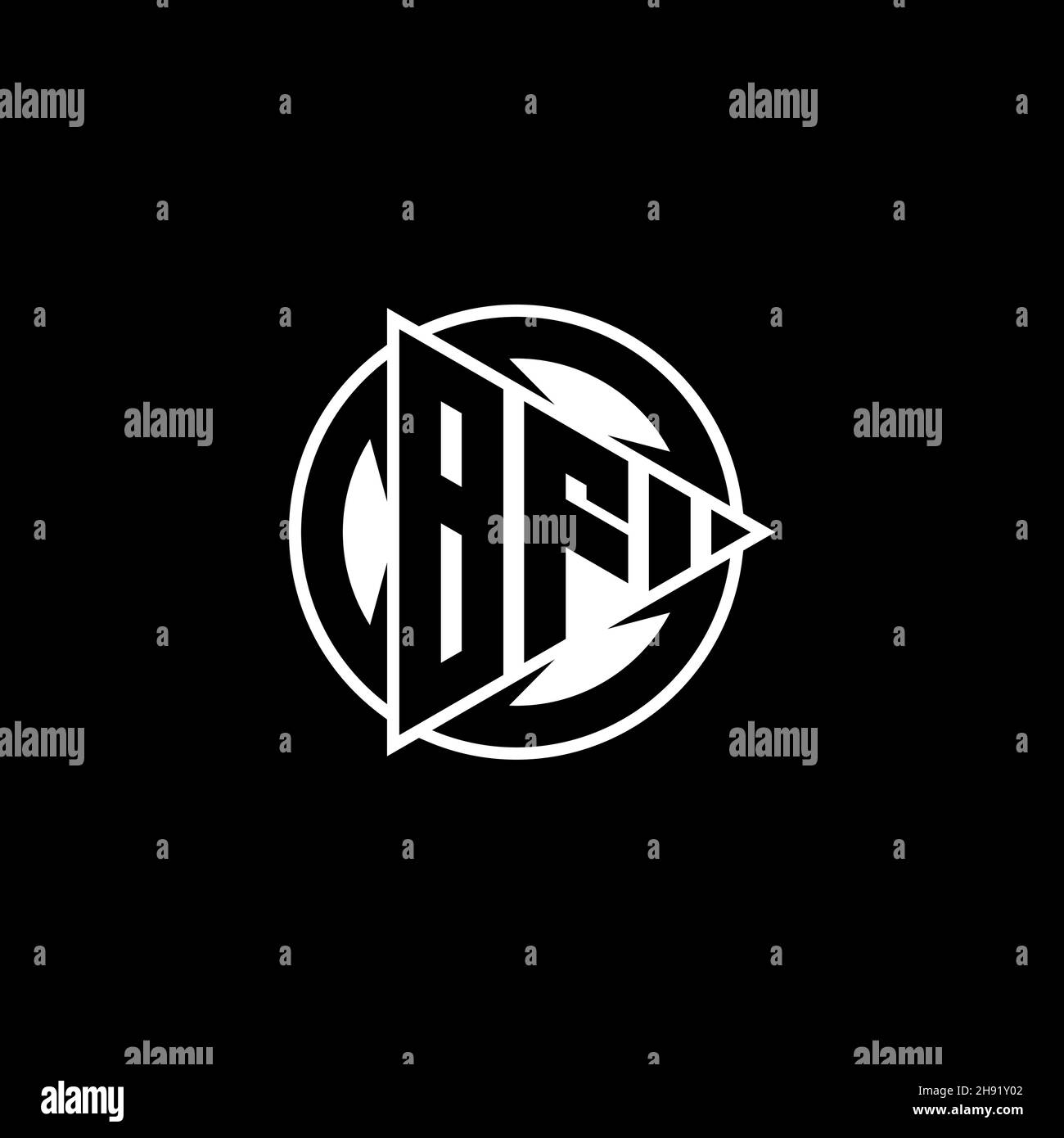 BF Monogram logo letter with triangle play shape and circle rounded style on isolated background. Triangle circle monogram logo, triangle play button Stock Vector