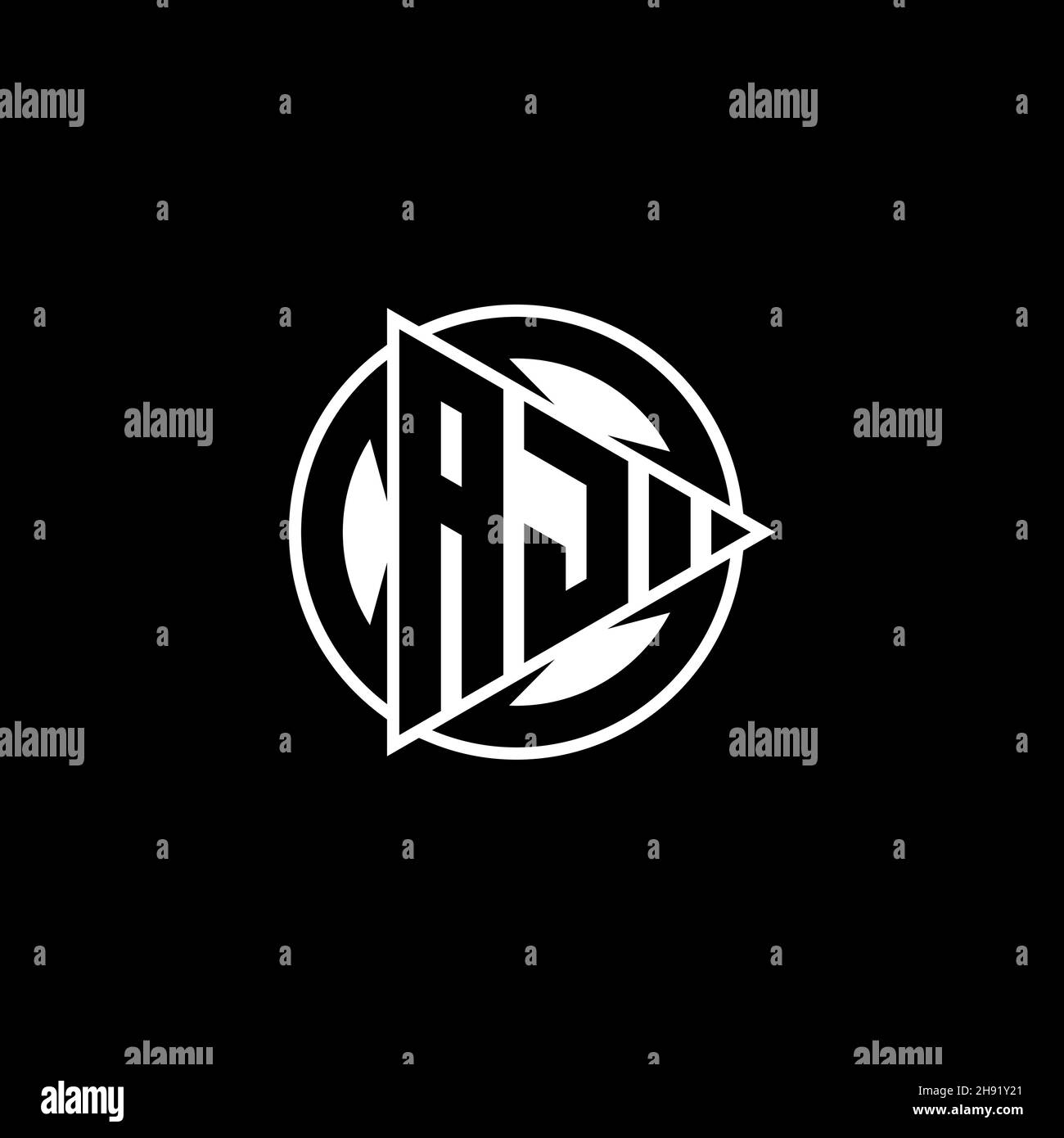 AJ Monogram logo letter with triangle play shape and circle rounded style on isolated background. Triangle circle monogram logo, triangle play button Stock Vector