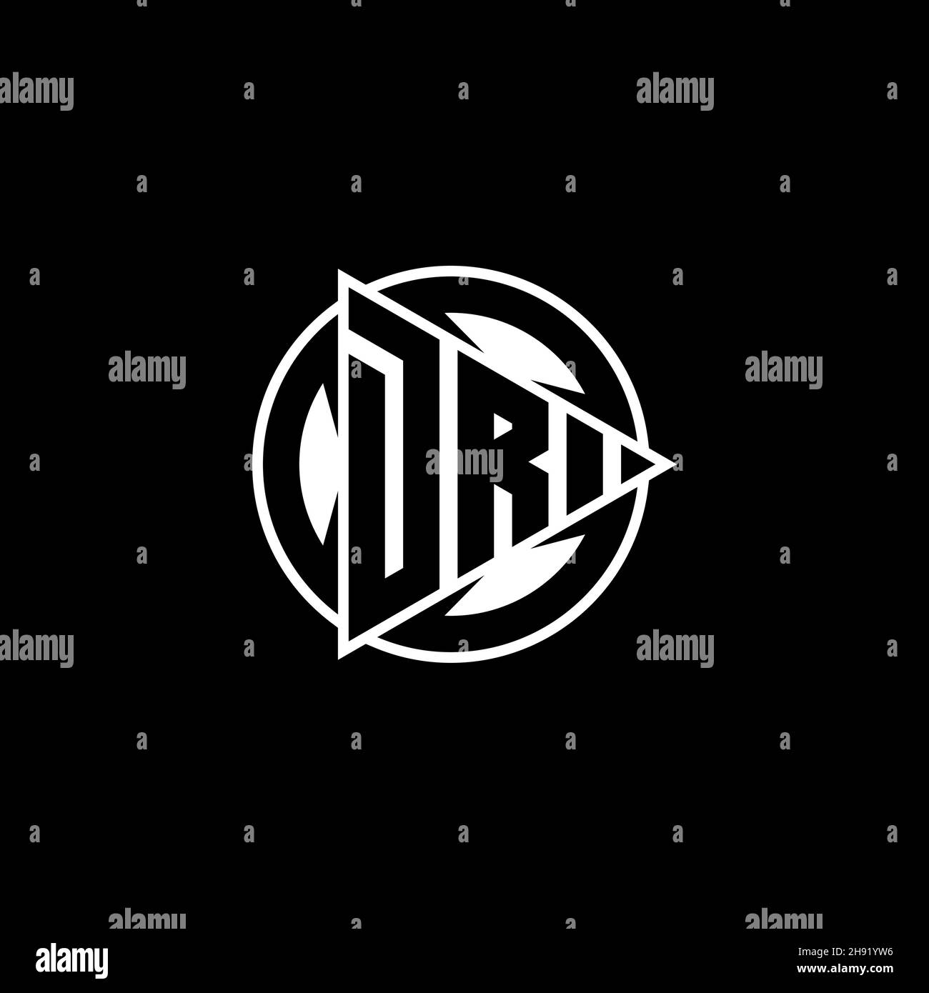 DR Monogram logo letter with triangle play shape and circle rounded style on isolated background. Triangle circle monogram logo, triangle play button Stock Vector