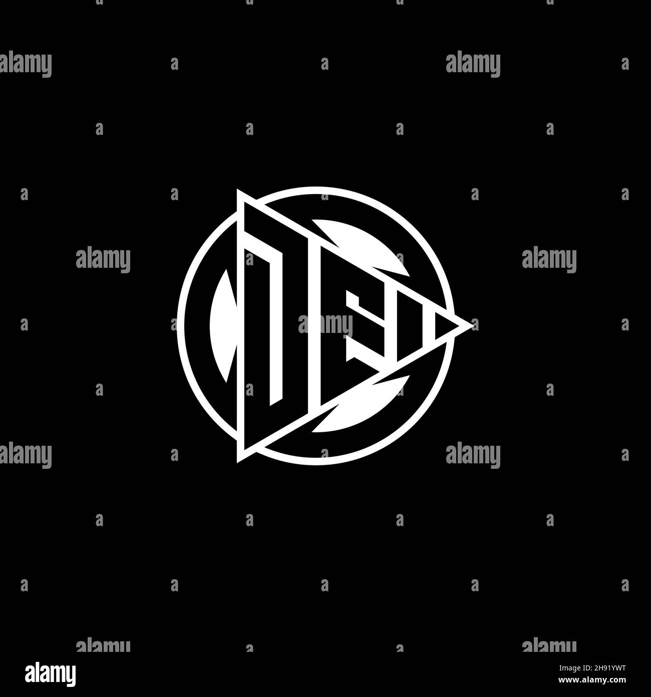 DE Monogram logo letter with triangle play shape and circle rounded style on isolated background. Triangle circle monogram logo, triangle play button Stock Vector