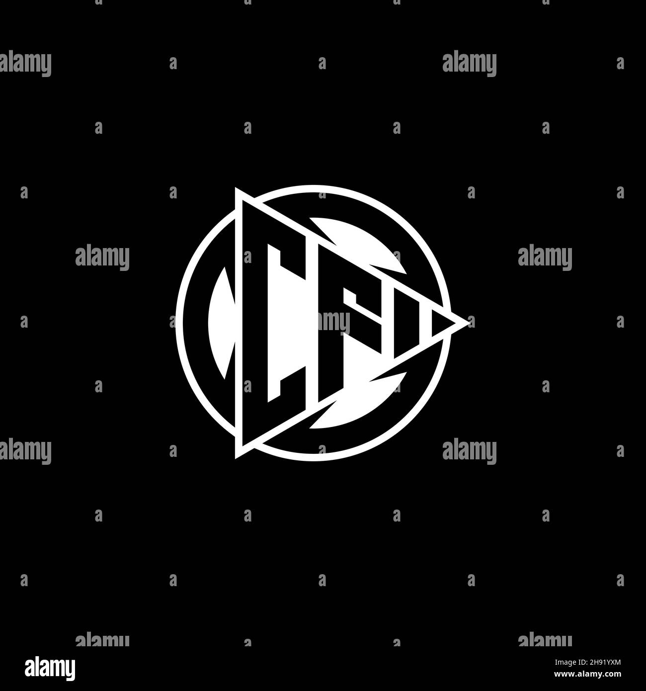 CF Monogram logo letter with triangle play shape and circle rounded style on isolated background. Triangle circle monogram logo, triangle play button Stock Vector