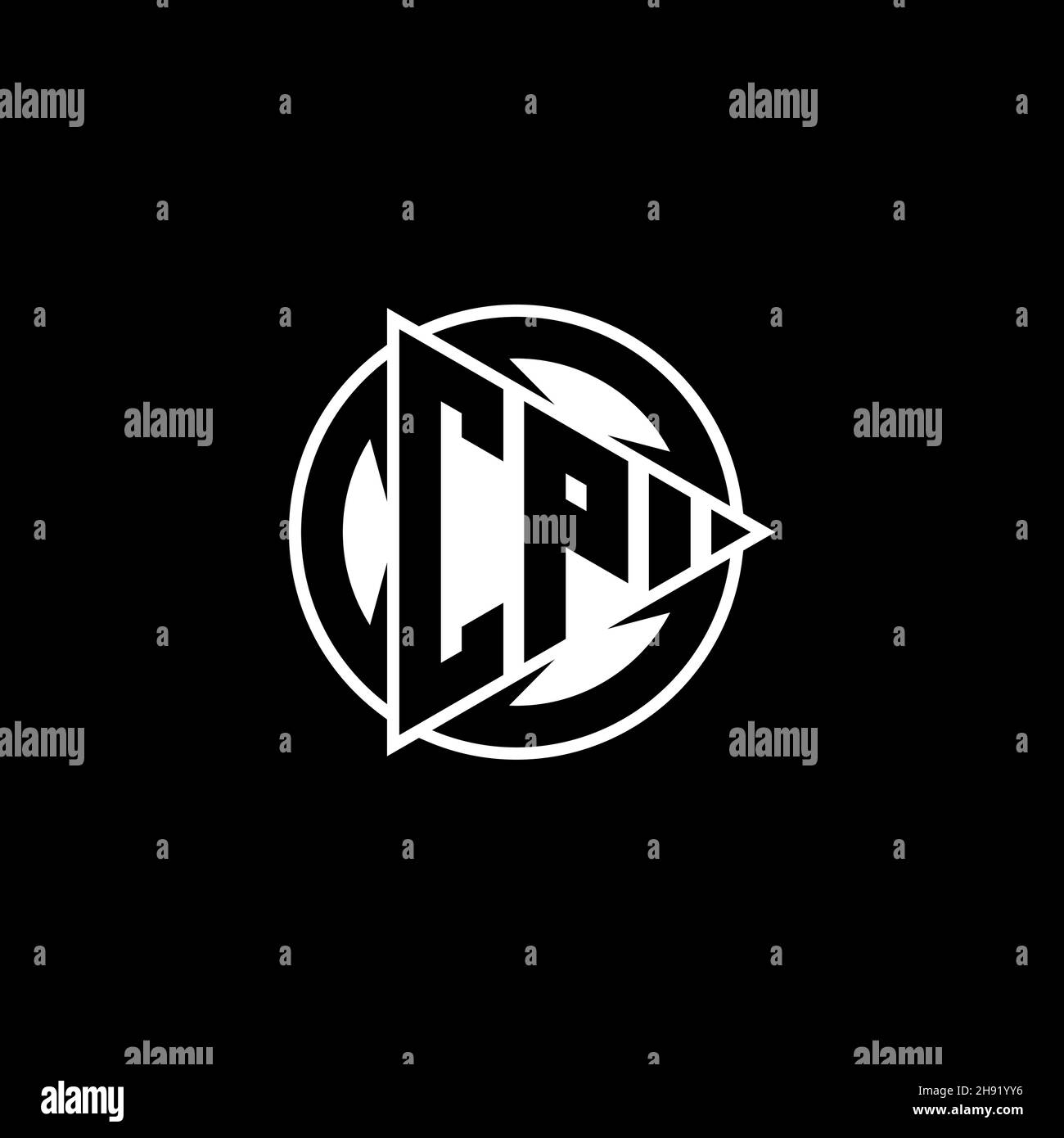 CP Monogram logo letter with triangle play shape and circle rounded style on isolated background. Triangle circle monogram logo, triangle play button Stock Vector