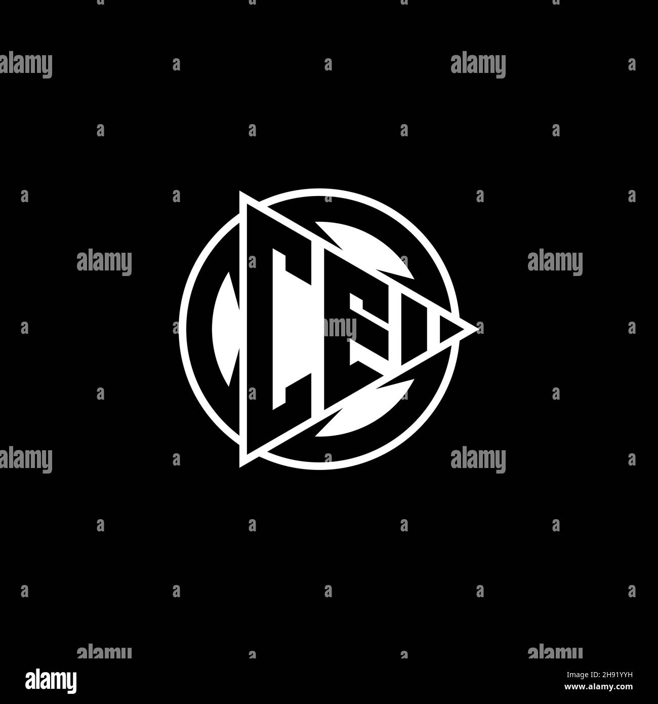CE Monogram logo letter with triangle play shape and circle rounded style on isolated background. Triangle circle monogram logo, triangle play button Stock Vector