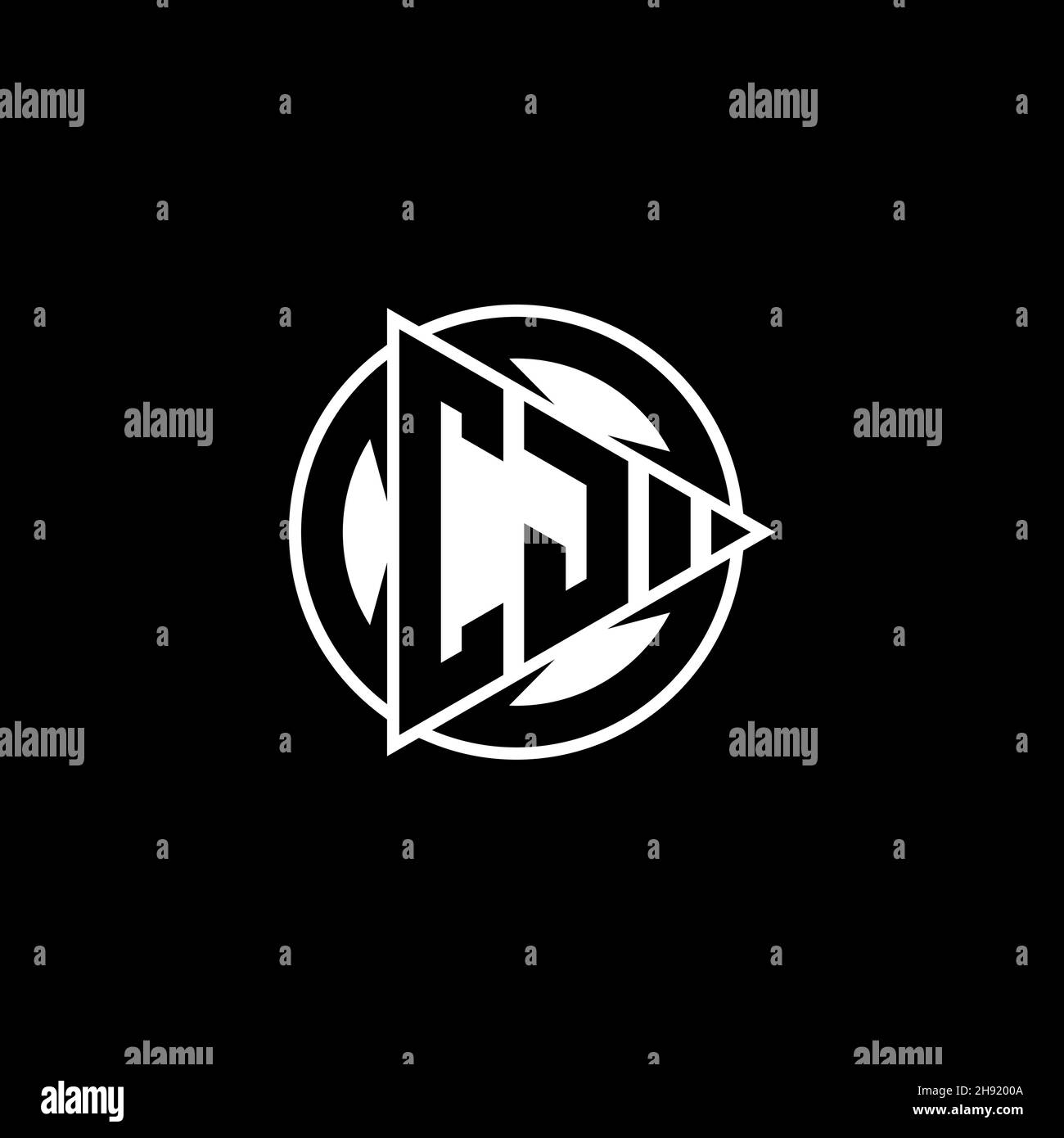 CJ Monogram logo letter with triangle play shape and circle rounded style on isolated background. Triangle circle monogram logo, triangle play button Stock Vector