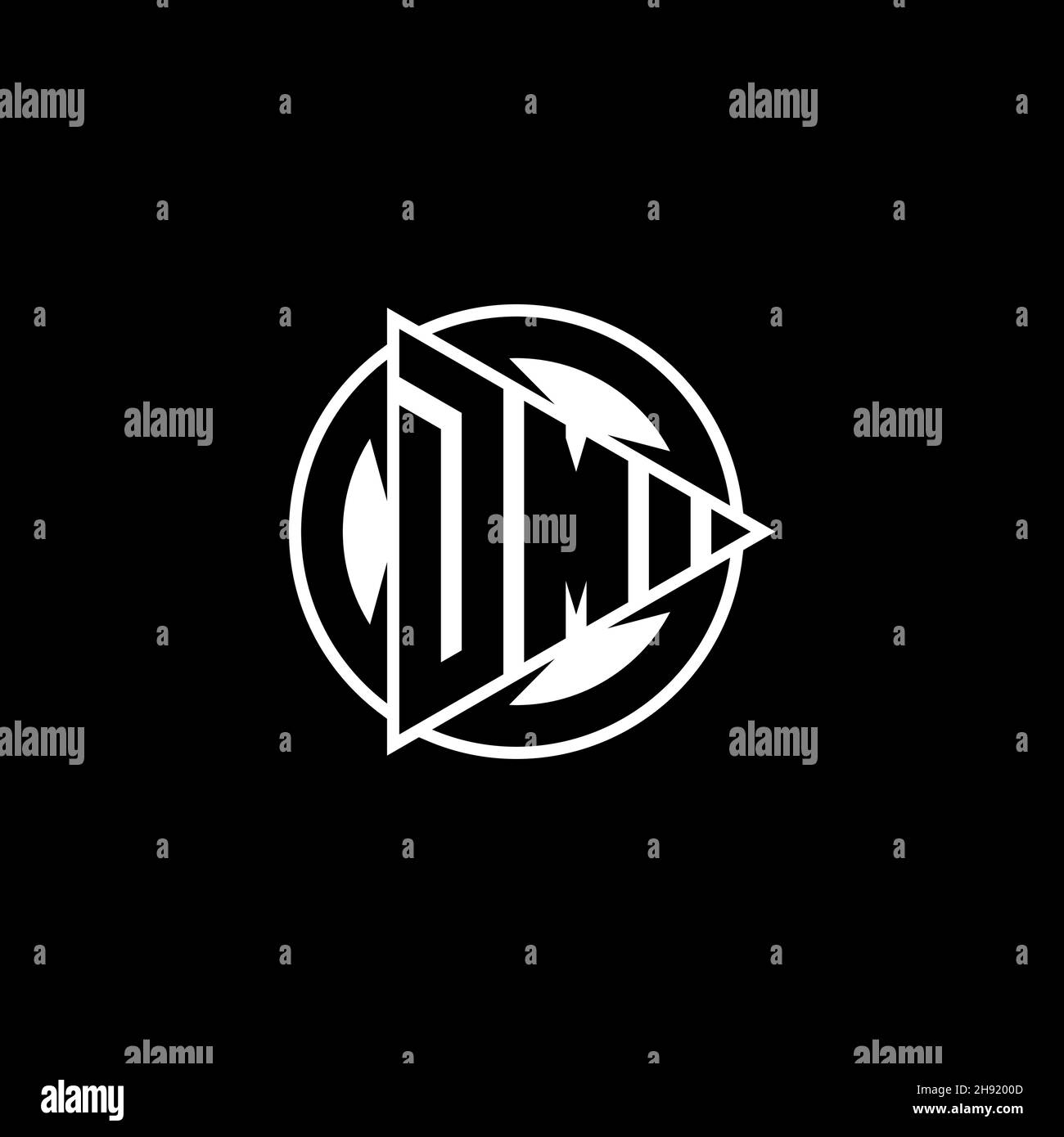 DM Monogram logo letter with triangle play shape and circle rounded style on isolated background. Triangle circle monogram logo, triangle play button Stock Vector