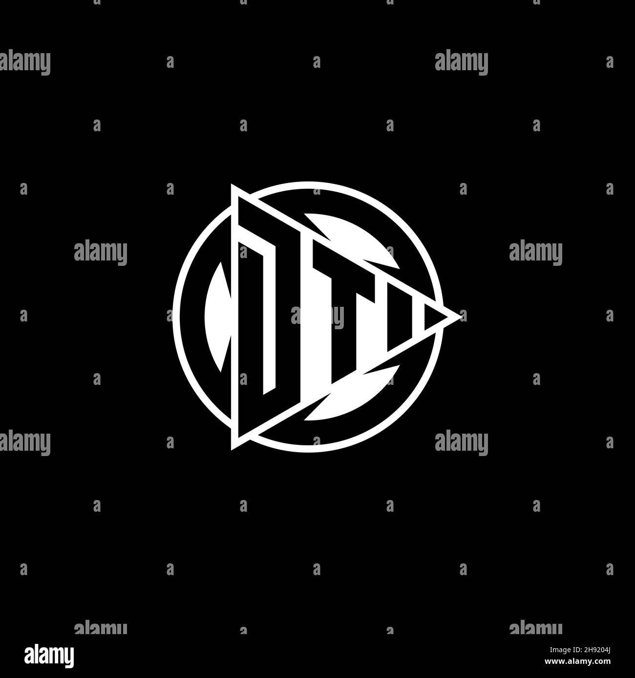 DT Monogram logo letter with triangle play shape and circle rounded style on isolated background. Triangle circle monogram logo, triangle play button Stock Vector