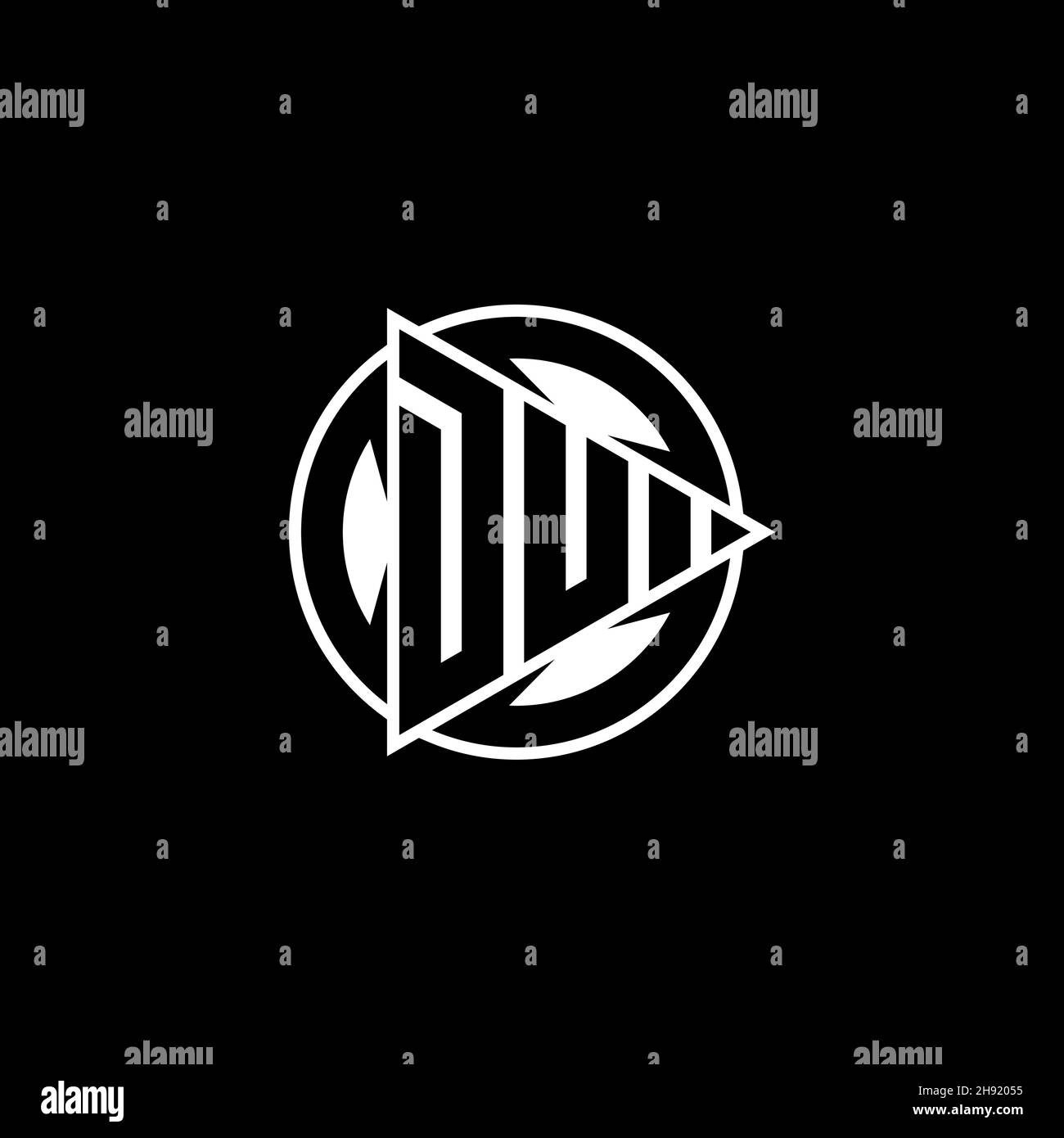 DU Monogram logo letter with triangle play shape and circle rounded style on isolated background. Triangle circle monogram logo, triangle play button Stock Vector