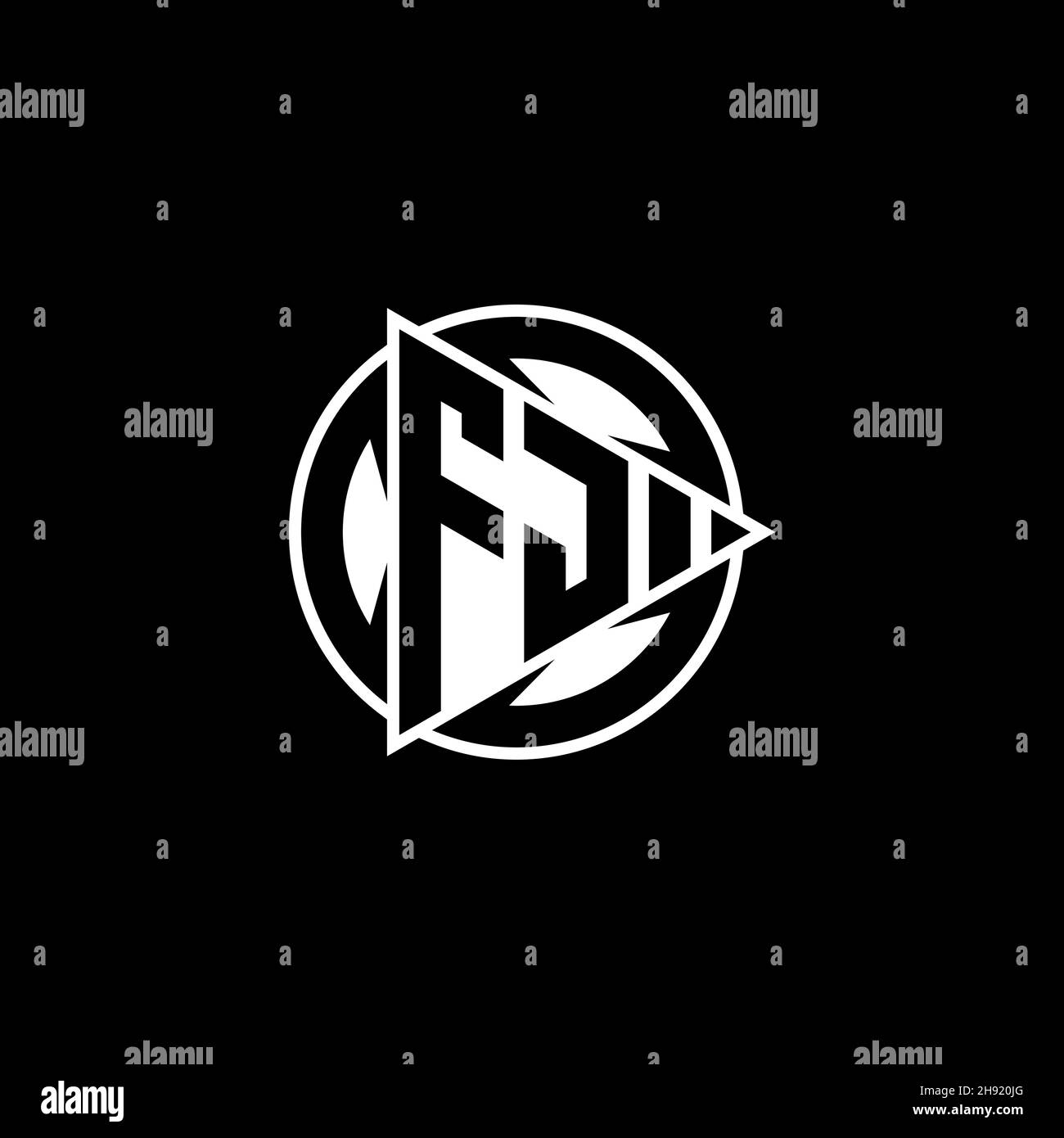FJ Monogram logo letter with triangle play shape and circle rounded style on isolated background. Triangle circle monogram logo, triangle play button Stock Vector