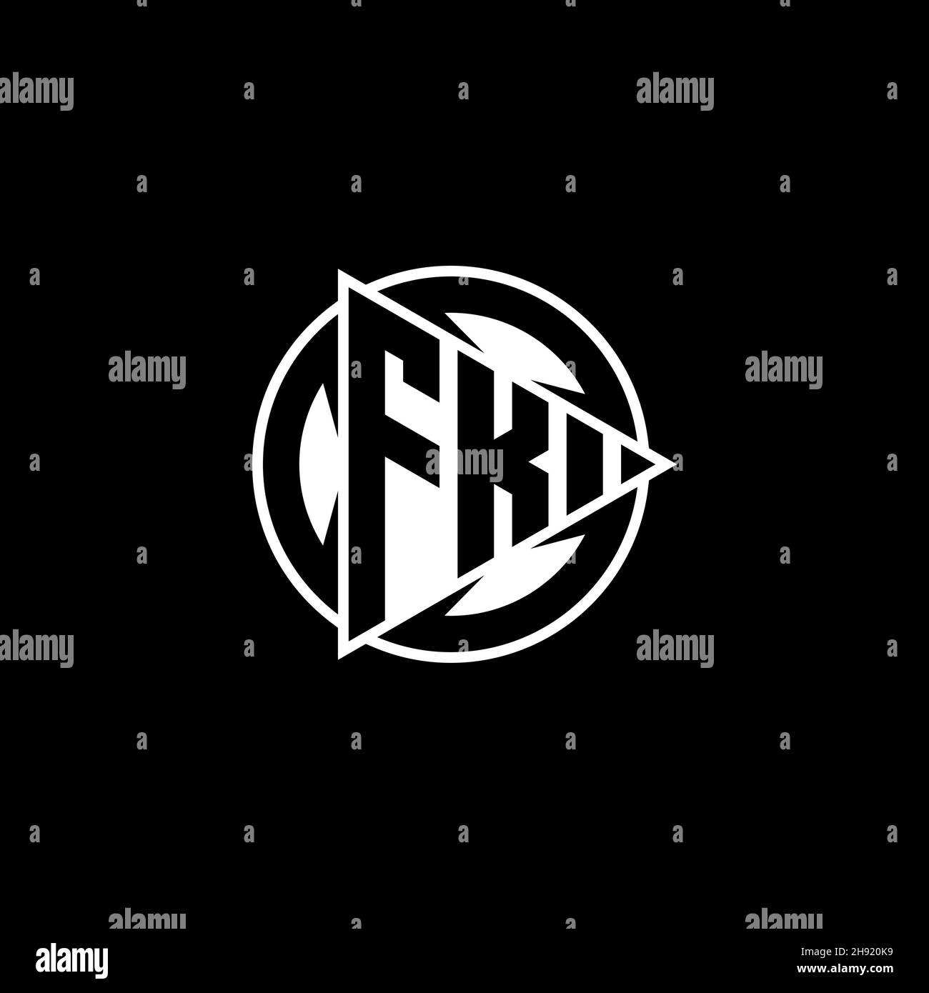 FK Monogram logo letter with triangle play shape and circle rounded style on isolated background. Triangle circle monogram logo, triangle play button Stock Vector