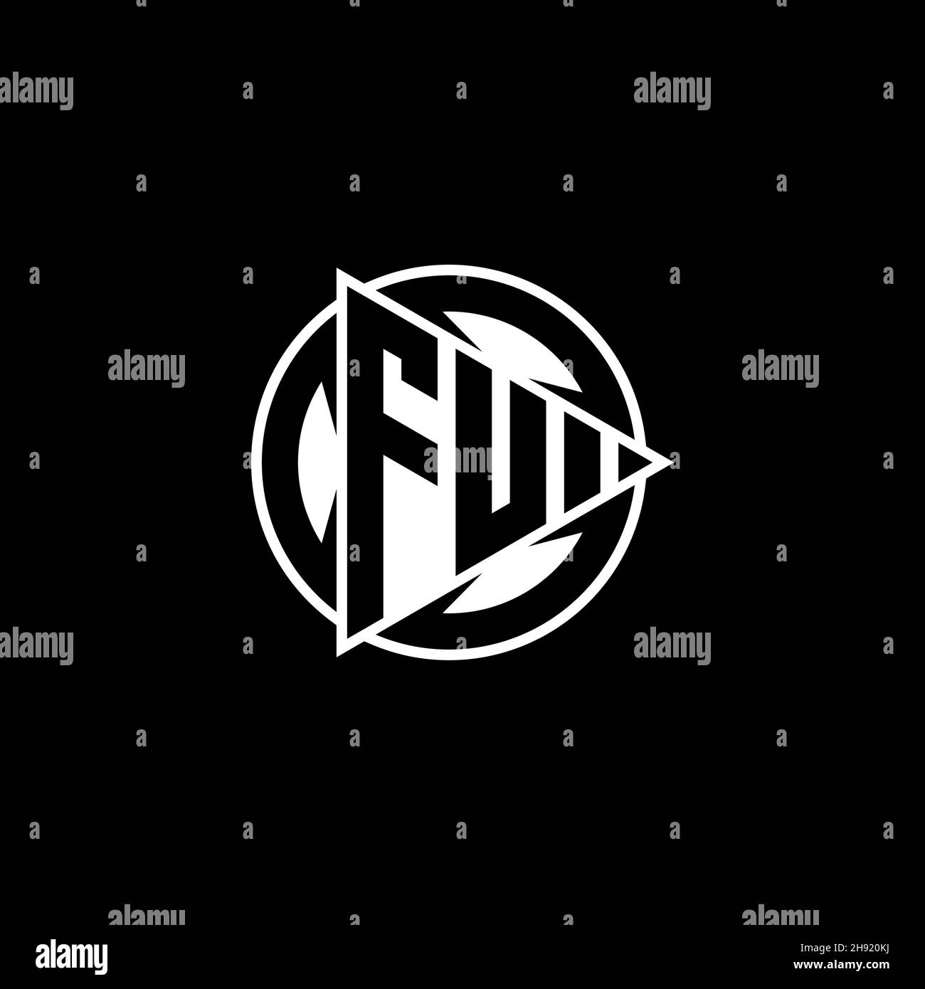 FU Monogram logo letter with triangle play shape and circle rounded style on isolated background. Triangle circle monogram logo, triangle play button Stock Vector