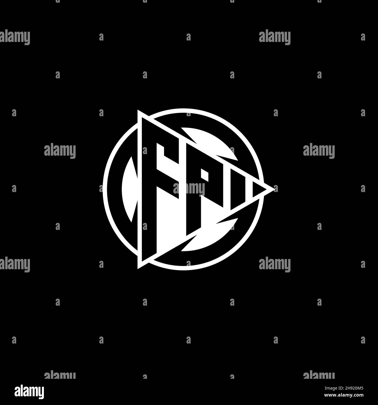 FP Monogram logo letter with triangle play shape and circle rounded style on isolated background. Triangle circle monogram logo, triangle play button Stock Vector