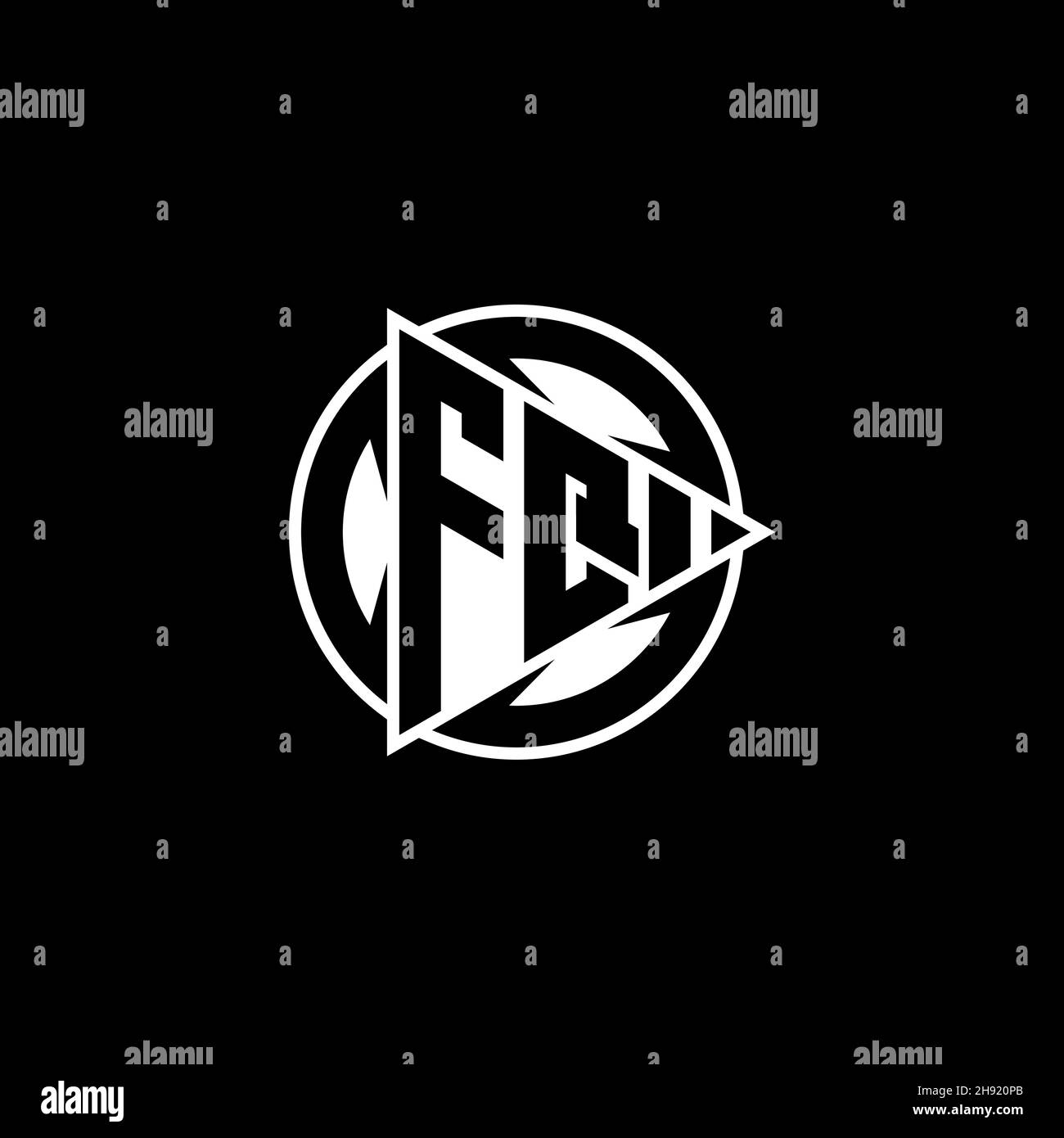 FQ Monogram logo letter with triangle play shape and circle rounded style on isolated background. Triangle circle monogram logo, triangle play button Stock Vector