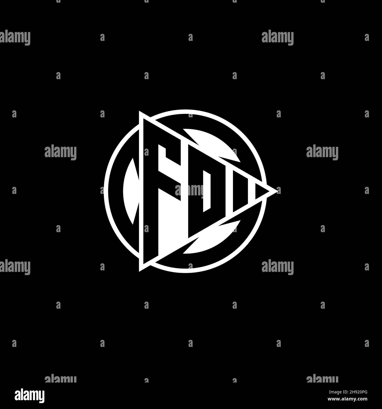 FO Monogram logo letter with triangle play shape and circle rounded style on isolated background. Triangle circle monogram logo, triangle play button Stock Vector