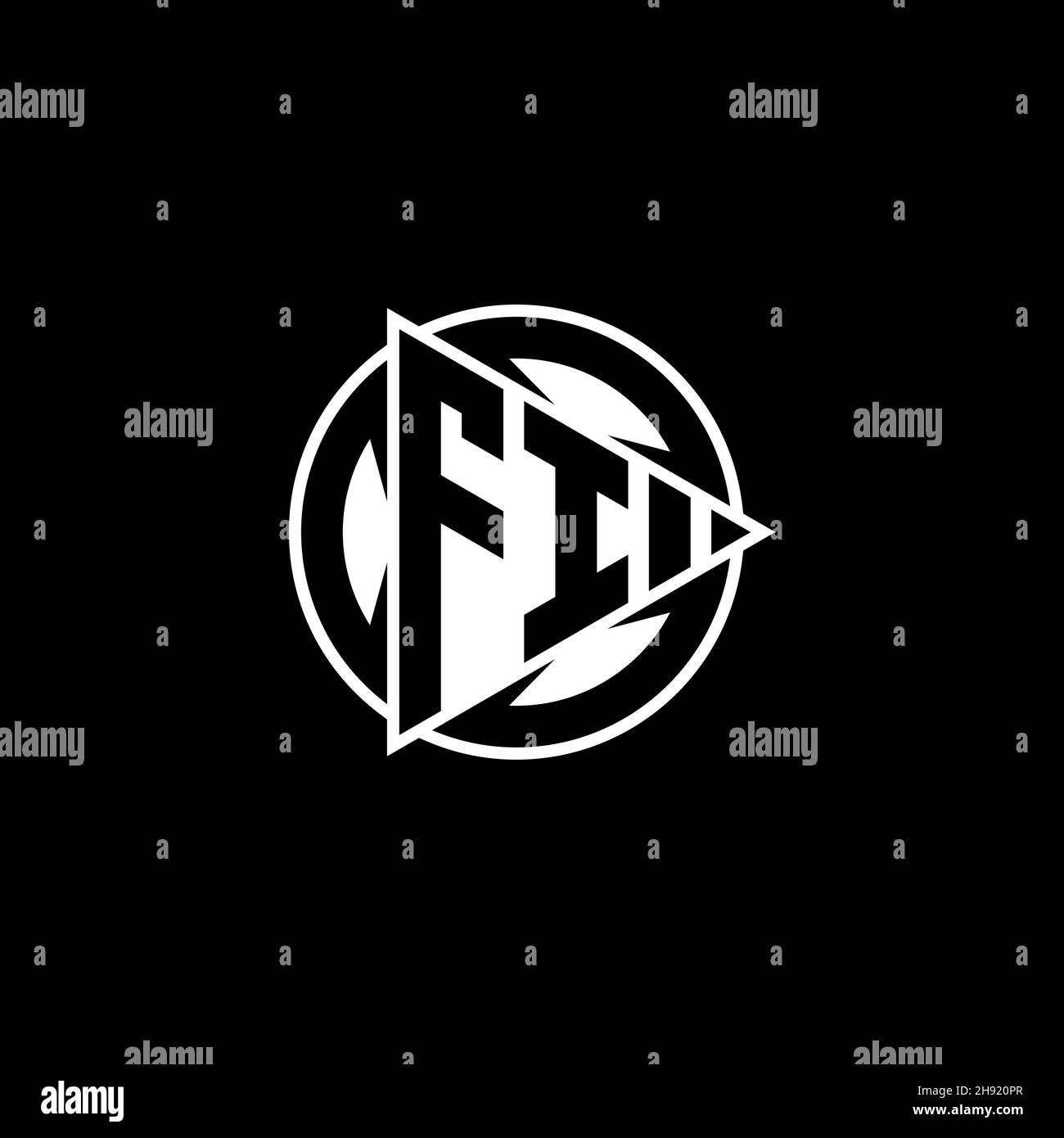 FI Monogram logo letter with triangle play shape and circle rounded style on isolated background. Triangle circle monogram logo, triangle play button Stock Vector