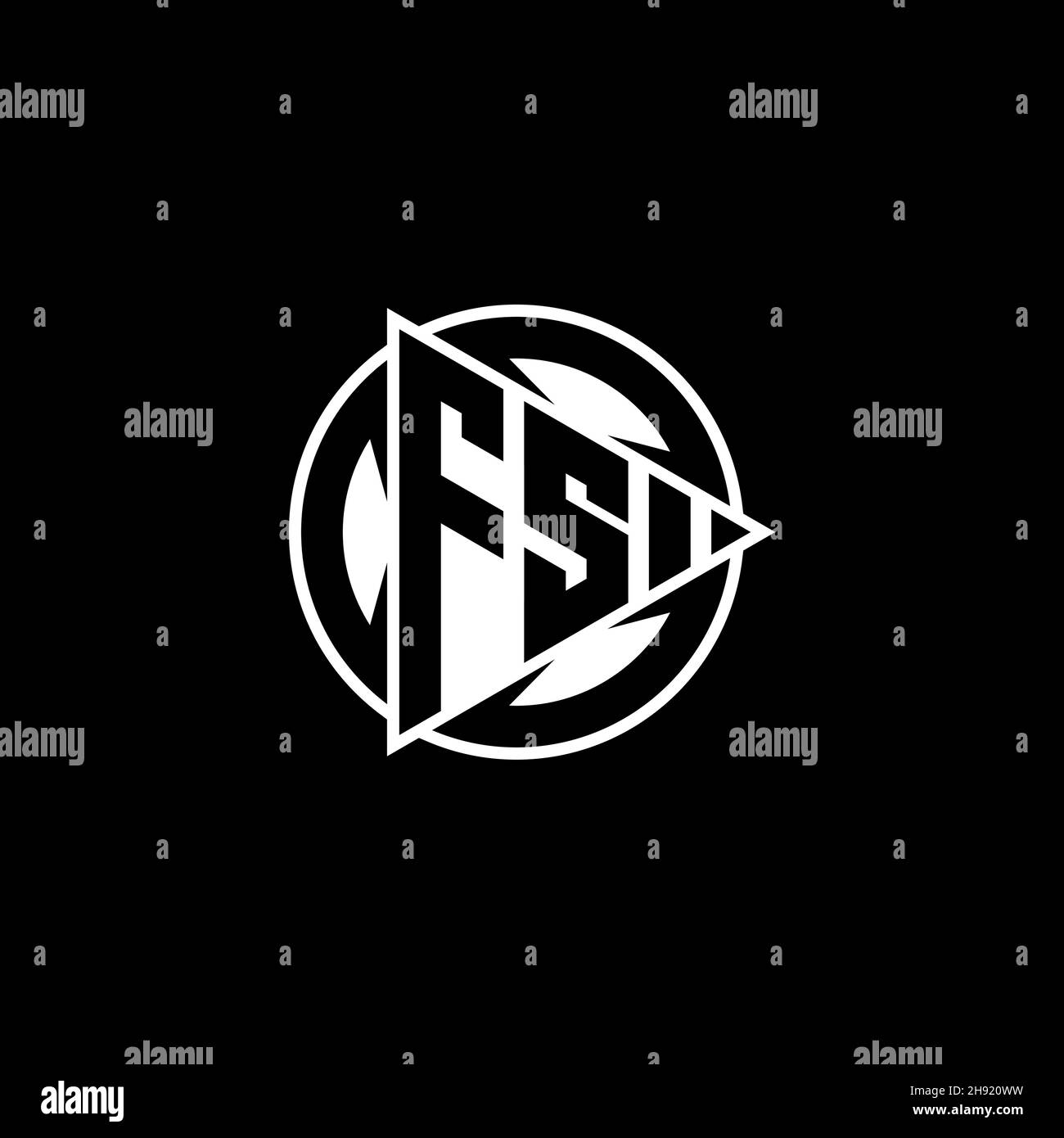 FS Monogram logo letter with triangle play shape and circle rounded style on isolated background. Triangle circle monogram logo, triangle play button Stock Vector