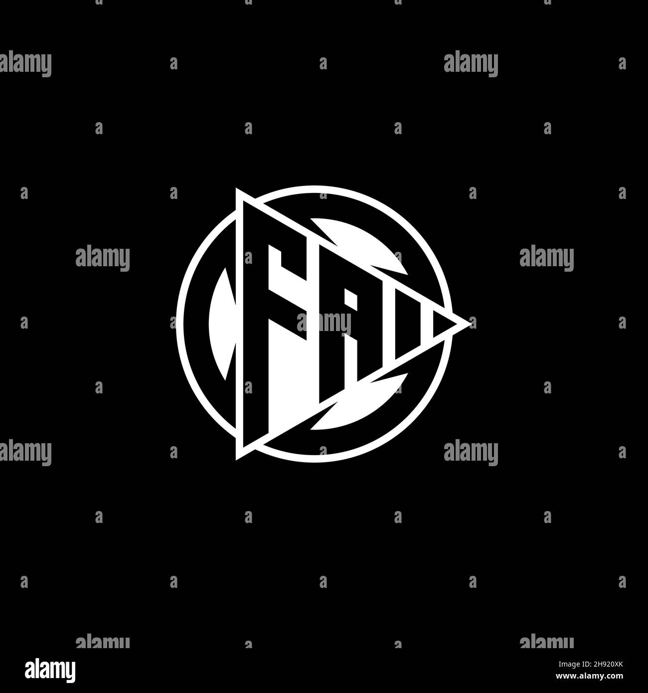 FA Monogram logo letter with triangle play shape and circle rounded style on isolated background. Triangle circle monogram logo, triangle play button Stock Vector