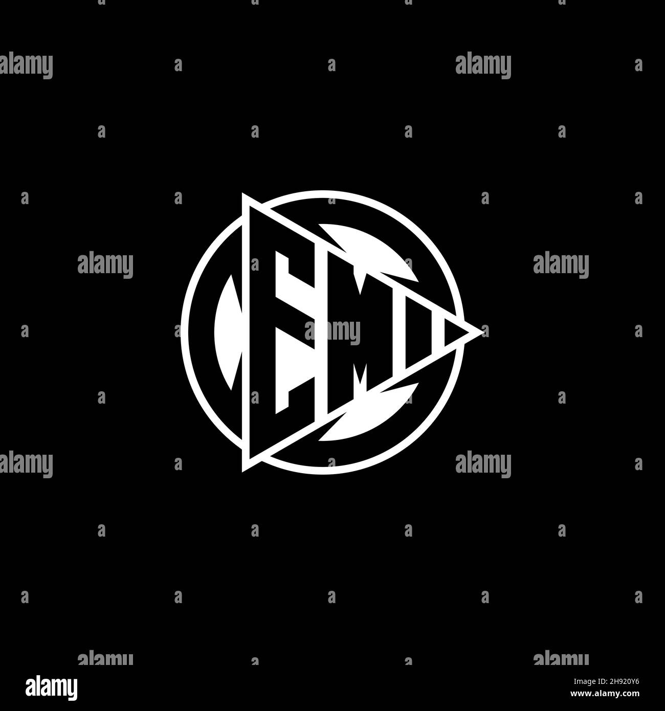 EM Monogram logo letter with triangle play shape and circle rounded style on isolated background. Triangle circle monogram logo, triangle play button Stock Vector