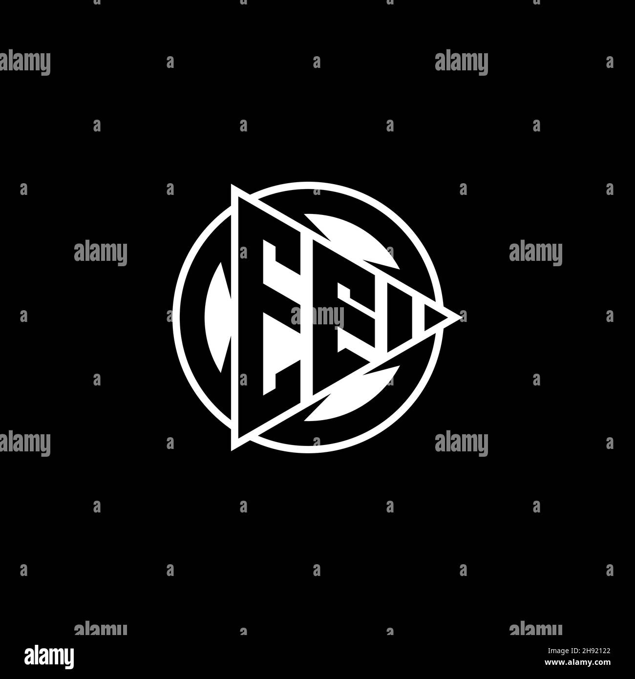 EE Monogram logo letter with triangle play shape and circle rounded style on isolated background. Triangle circle monogram logo, triangle play button Stock Vector