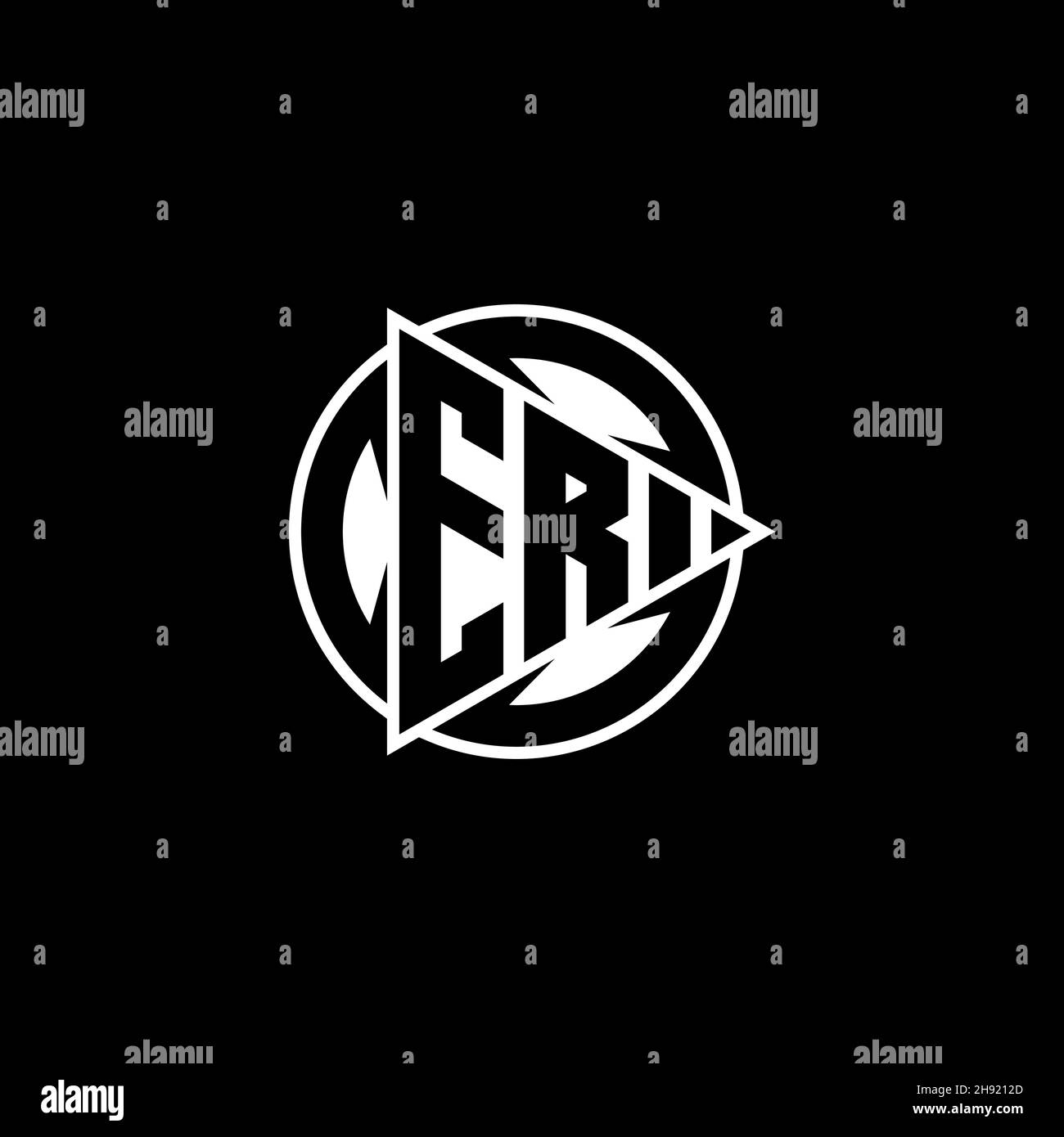 ER Monogram logo letter with triangle play shape and circle rounded style on isolated background. Triangle circle monogram logo, triangle play button Stock Vector