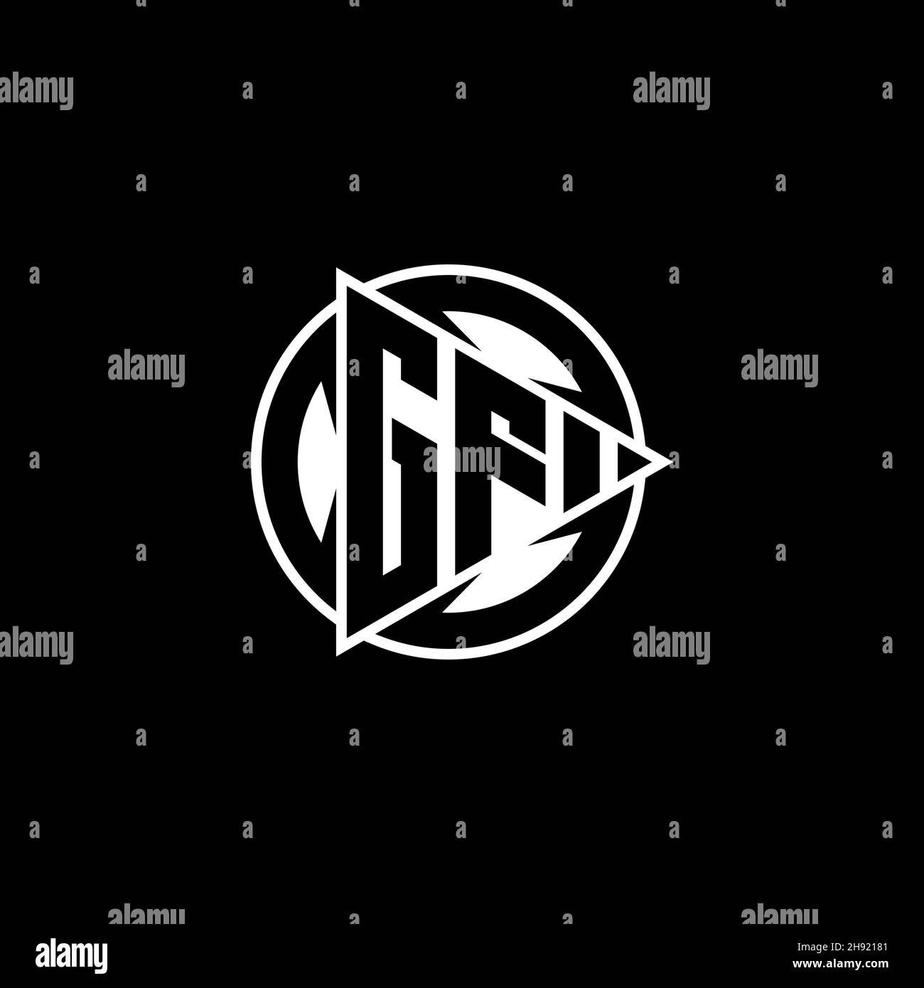 GF Monogram logo letter with triangle play shape and circle rounded style on isolated background. Triangle circle monogram logo, triangle play button Stock Vector