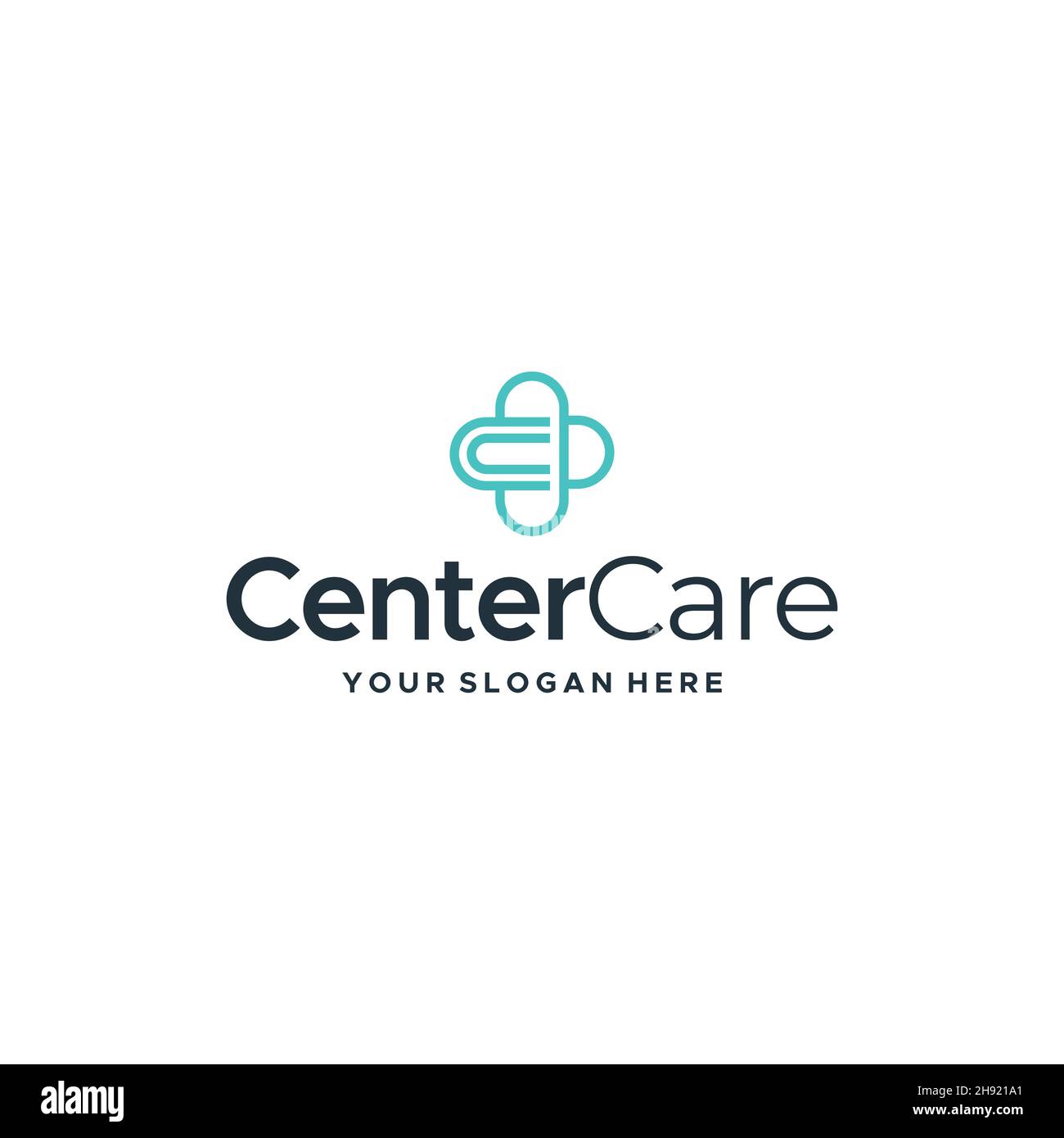 minimalist CenterCare line art plus logo design Stock Vector