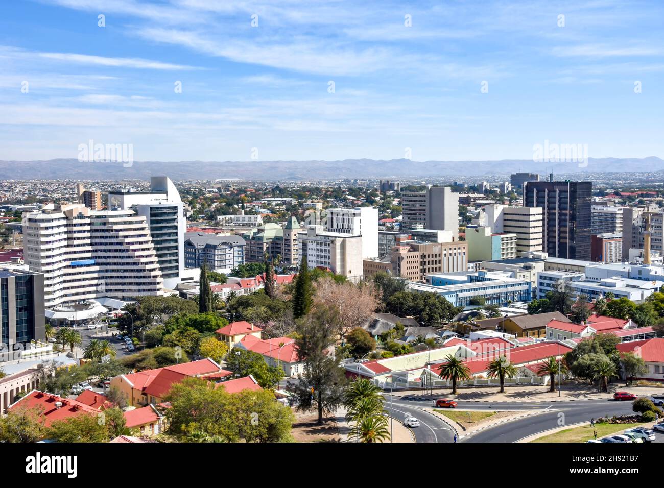 An aerial view of the center of Windhoek the capital of Namibia in