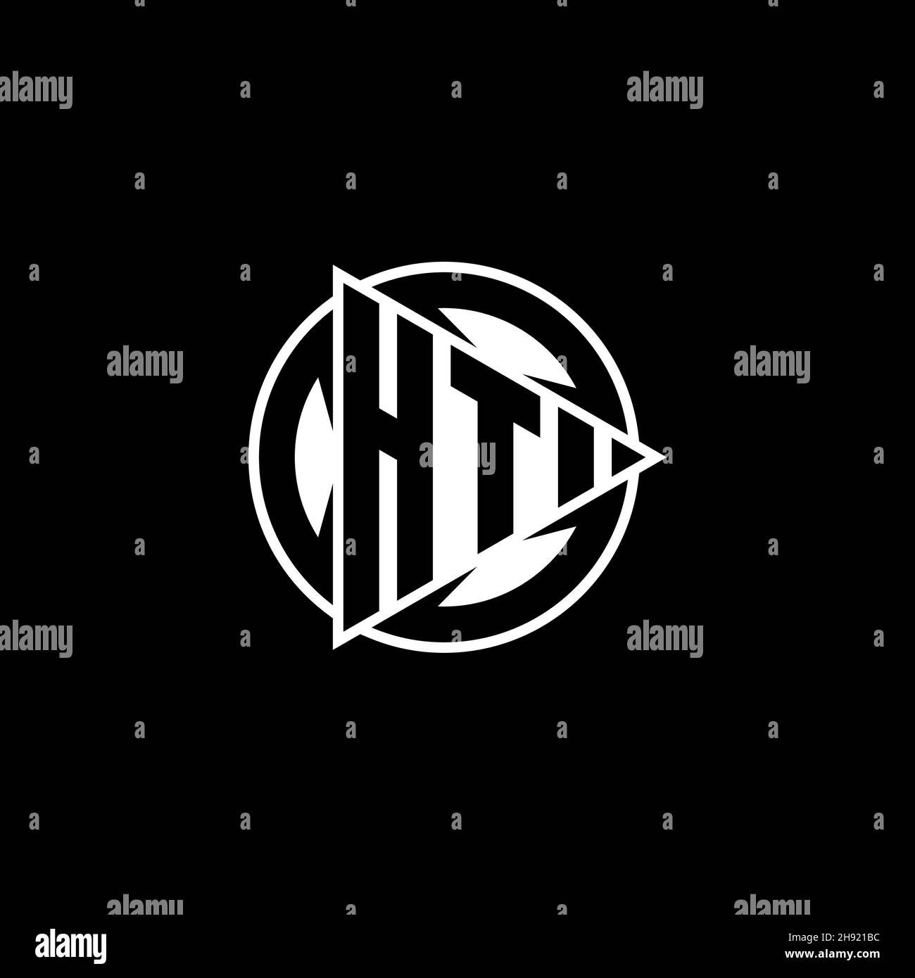 HT Monogram logo letter with triangle play shape and circle rounded style on isolated background. Triangle circle monogram logo, triangle play button Stock Vector