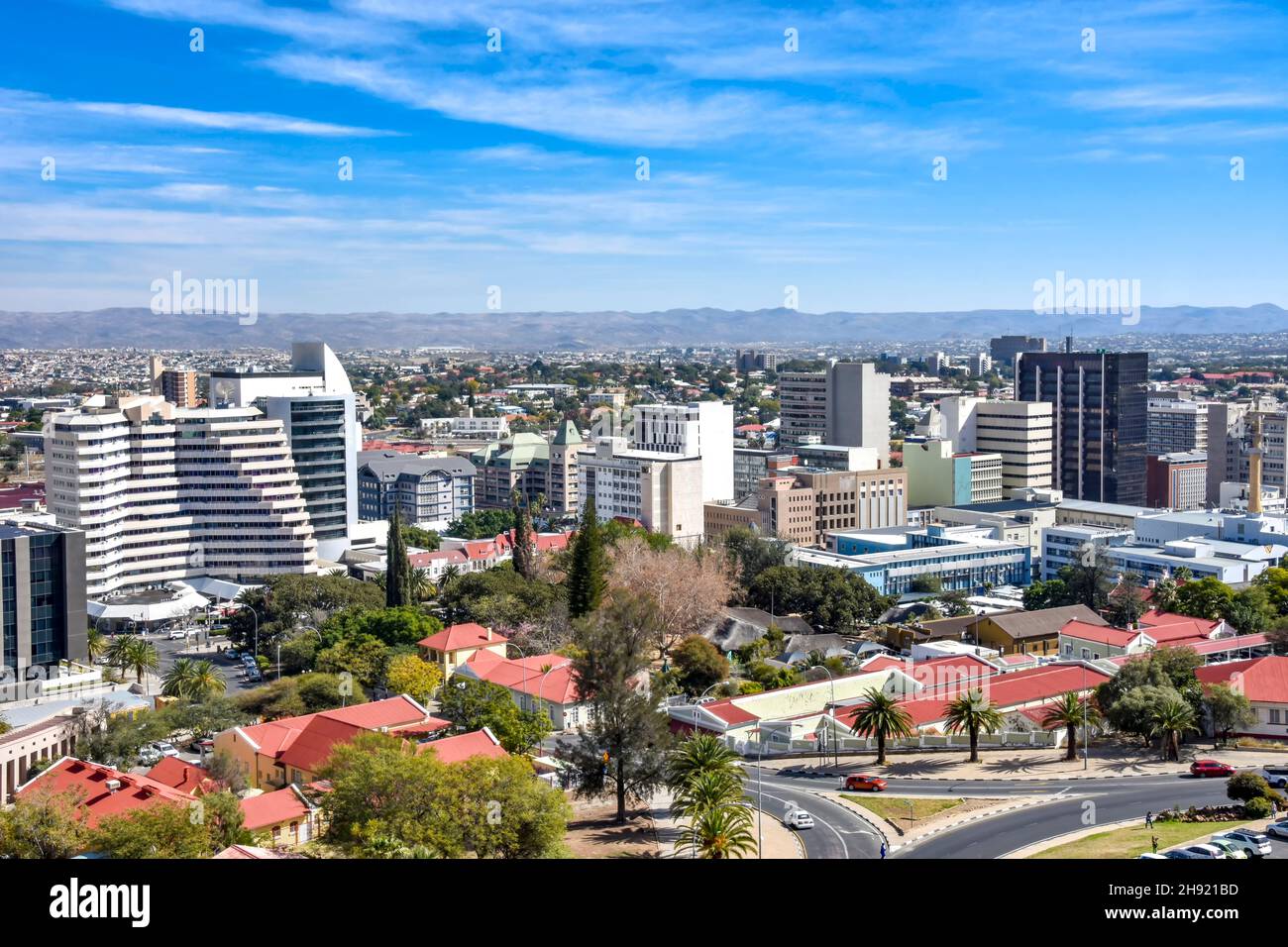 An aerial view of the center of Windhoek the capital of Namibia in