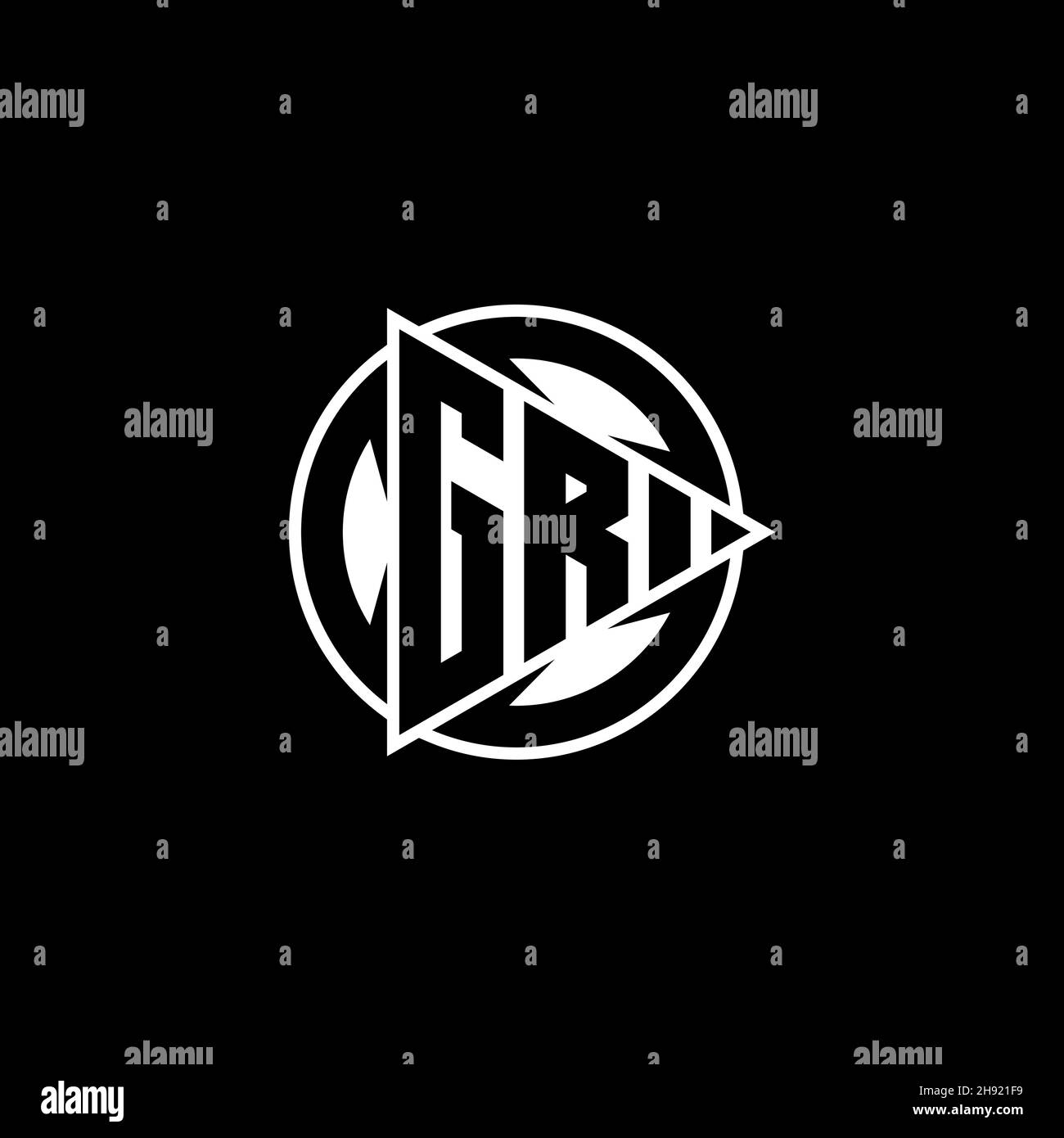 GR Monogram logo letter with triangle play shape and circle rounded style on isolated background. Triangle circle monogram logo, triangle play button Stock Vector