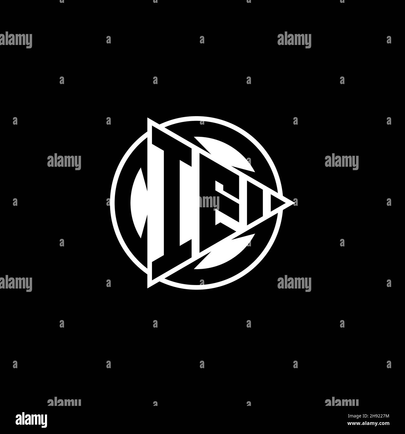 IE Monogram logo letter with triangle play shape and circle rounded ...