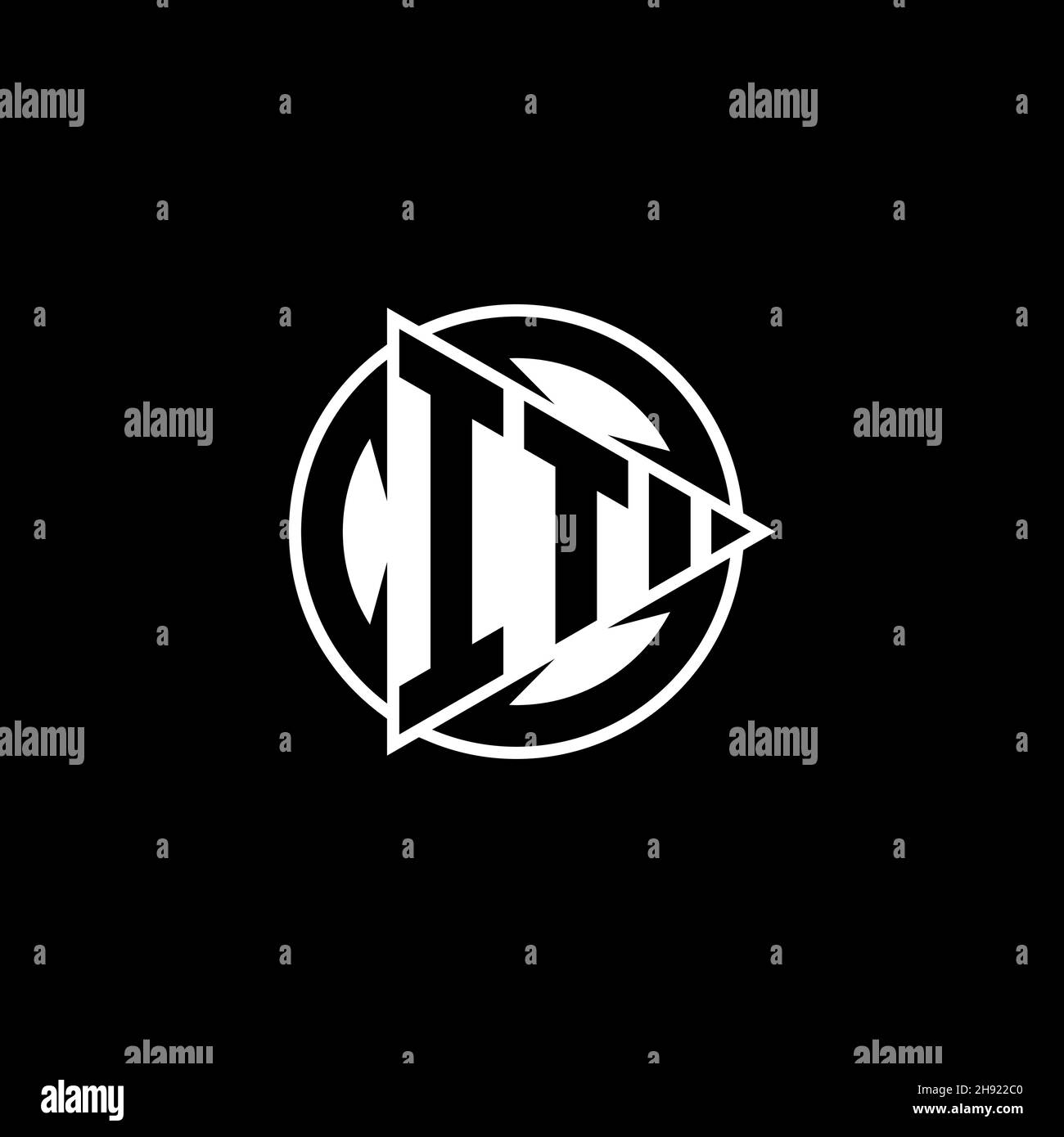 IT Monogram logo letter with triangle play shape and circle rounded style on isolated background. Triangle circle monogram logo, triangle play button Stock Vector