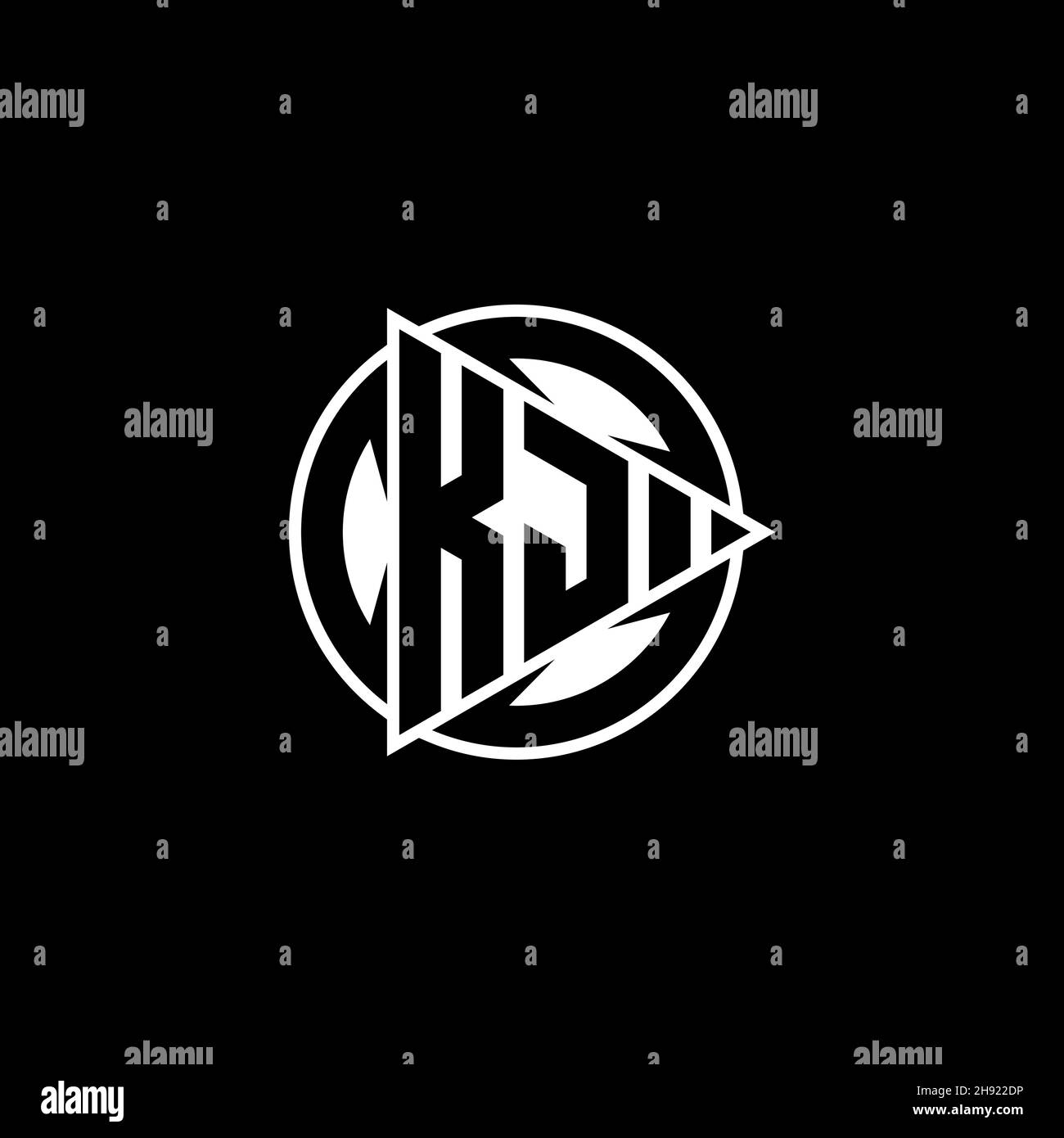 KJ Monogram logo letter with triangle play shape and circle rounded ...