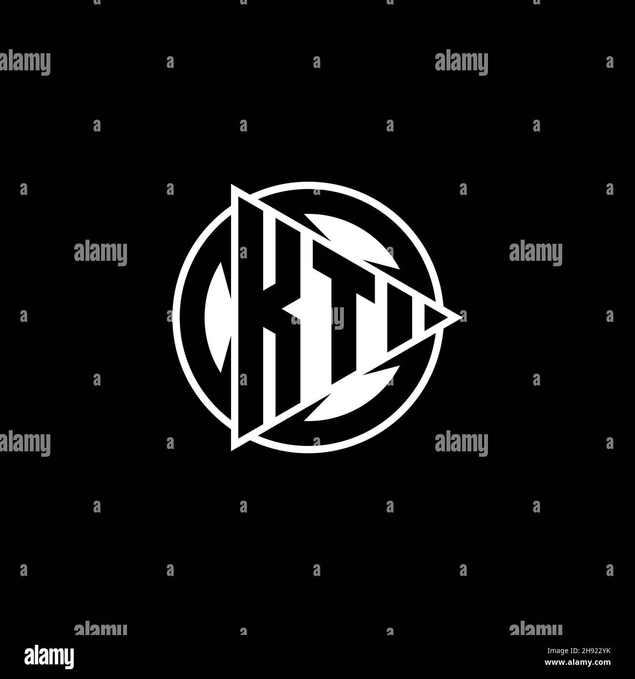 KT Monogram logo letter with triangle play shape and circle rounded style on isolated background. Triangle circle monogram logo, triangle play button Stock Vector