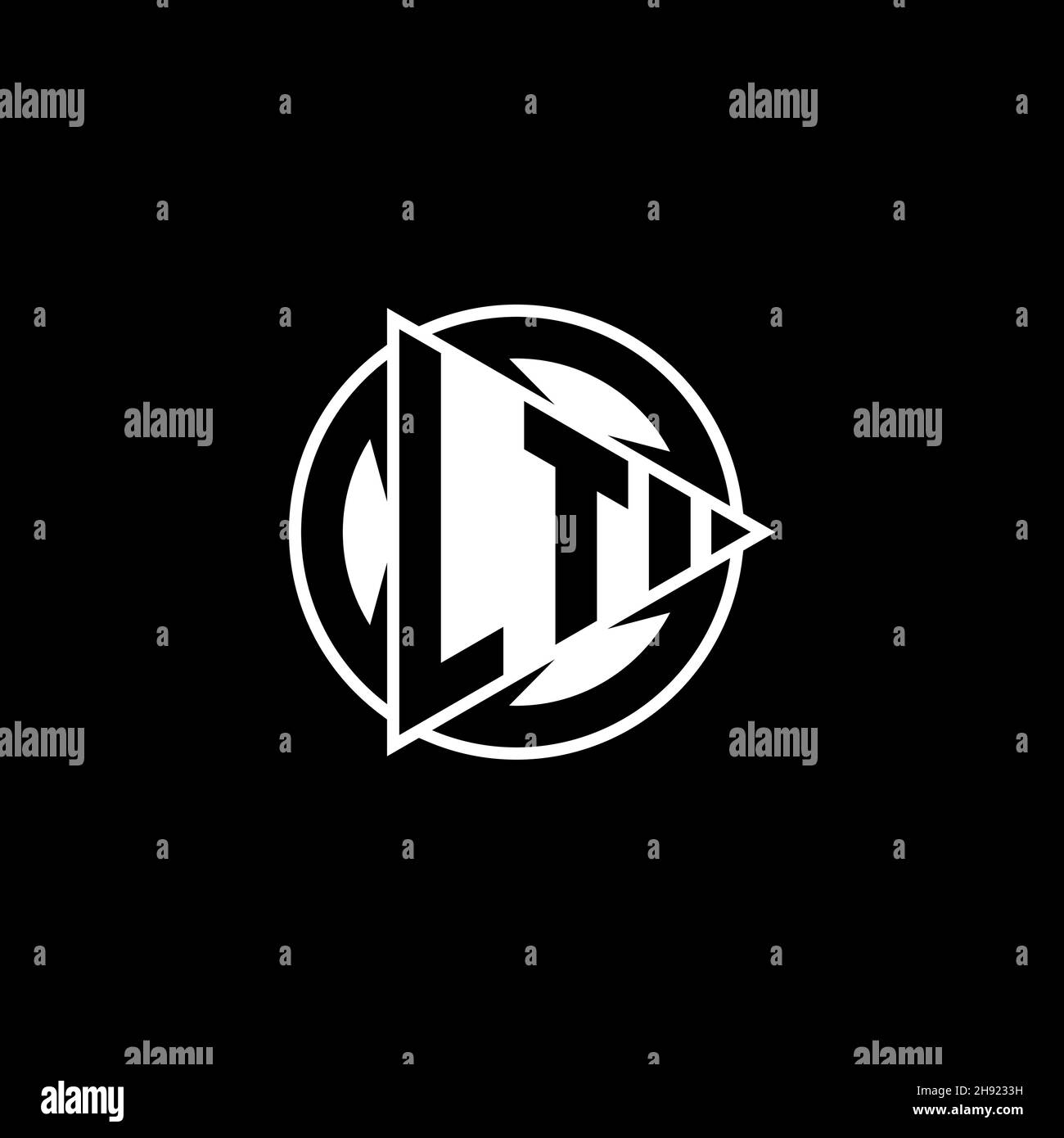 LT Monogram logo letter with triangle play shape and circle rounded style on isolated background. Triangle circle monogram logo, triangle play button Stock Vector
